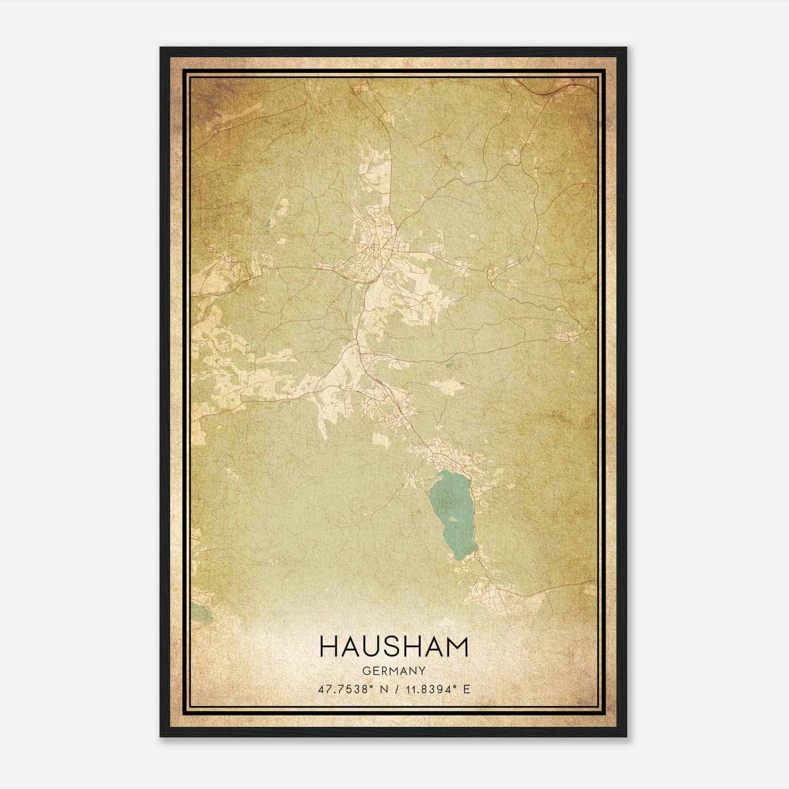Vintage Hausham Germany Map Poster, Hausham City Road Wall Art Print