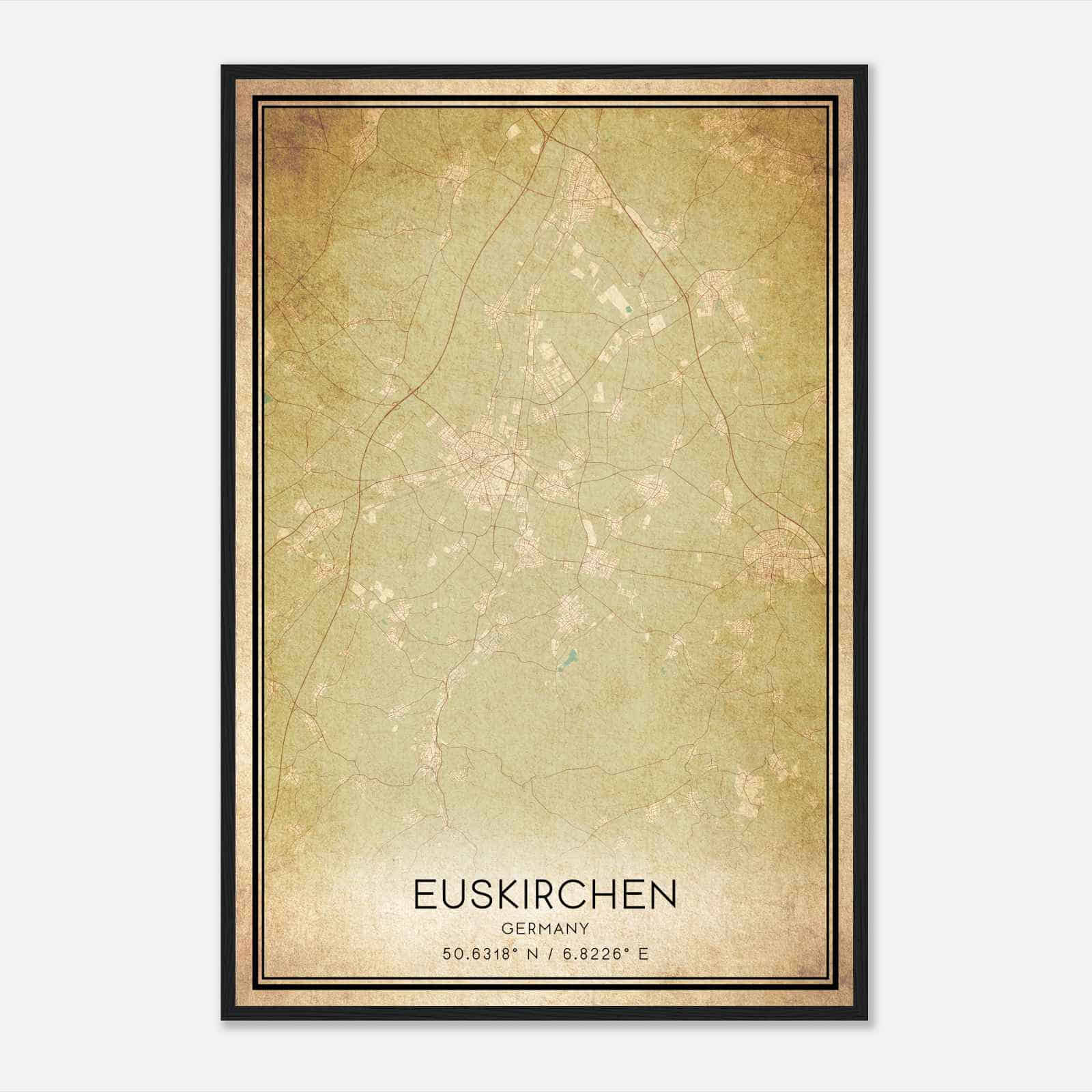 Vintage Euskirchen Germany Map Poster, Euskirchen City Road Wall Art Print