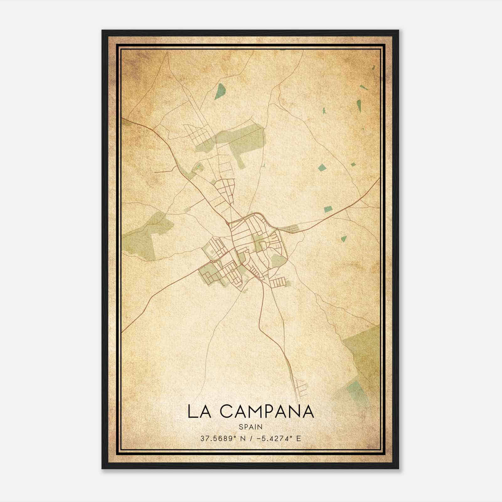 Vintage La Campana Spain Map Poster, La Campana City Road Wall Art Print