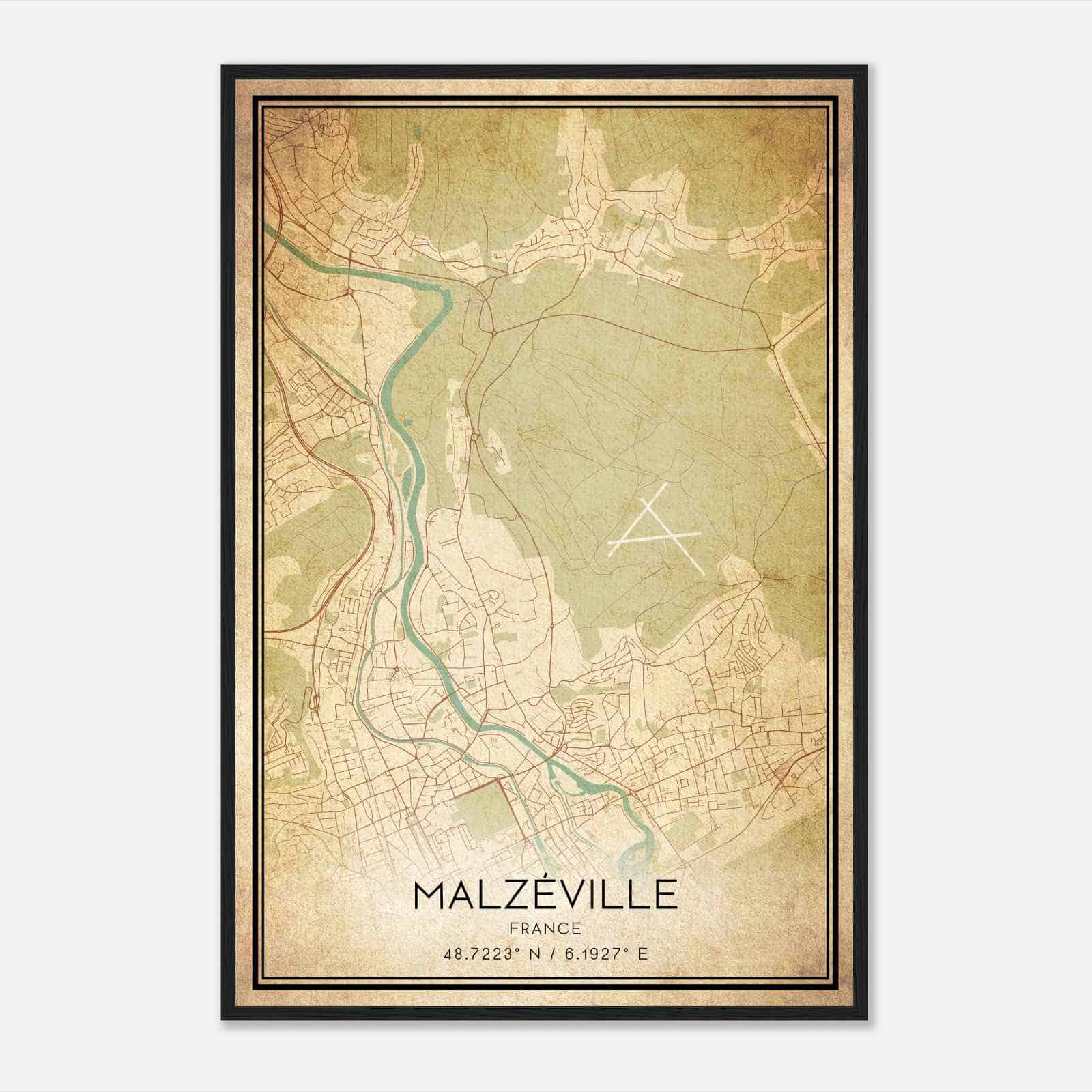 Vintage Malzeville France Map Poster, Malzeville City Road Wall Art Print