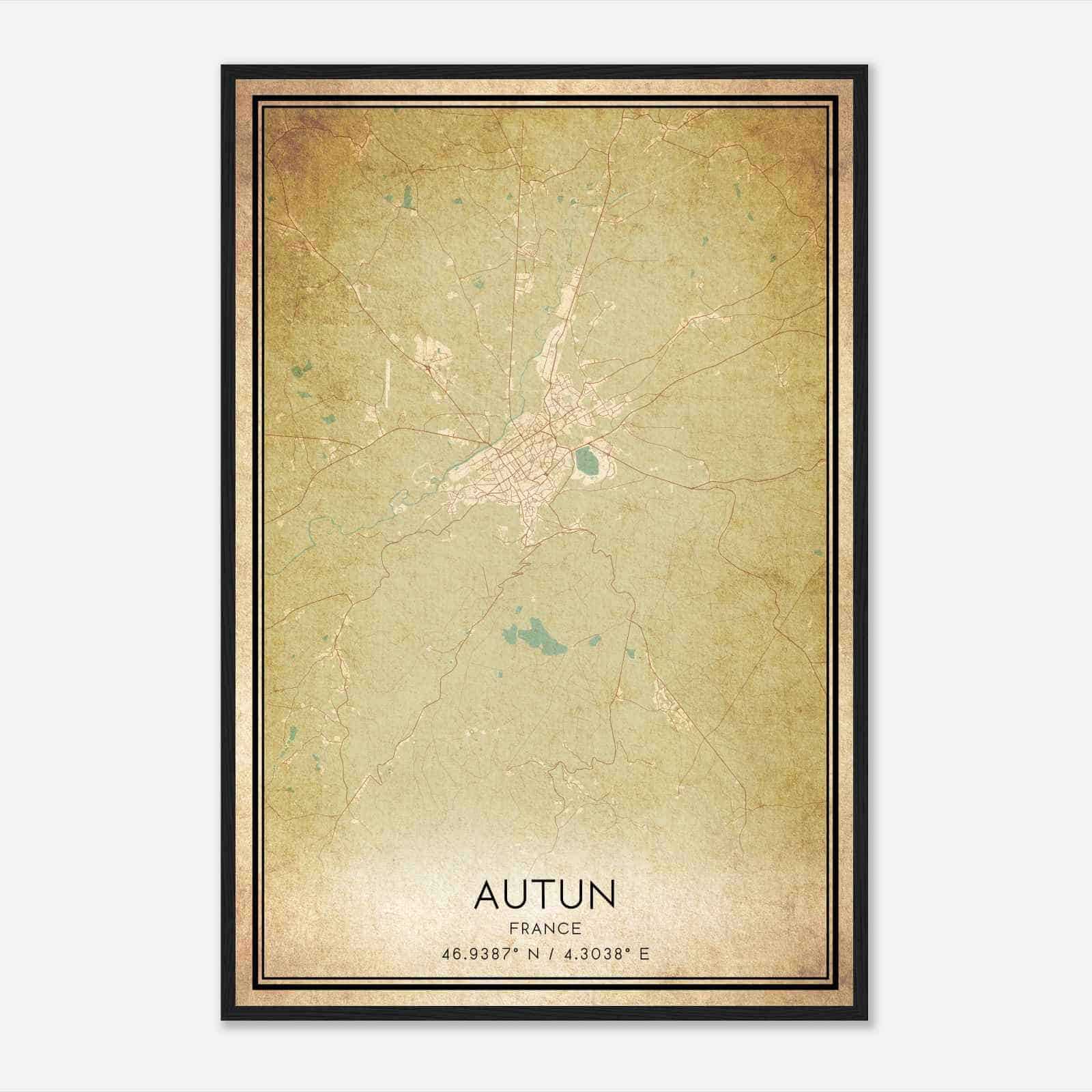 Vintage Autun France Map Poster, Autun City Road Wall Art Print