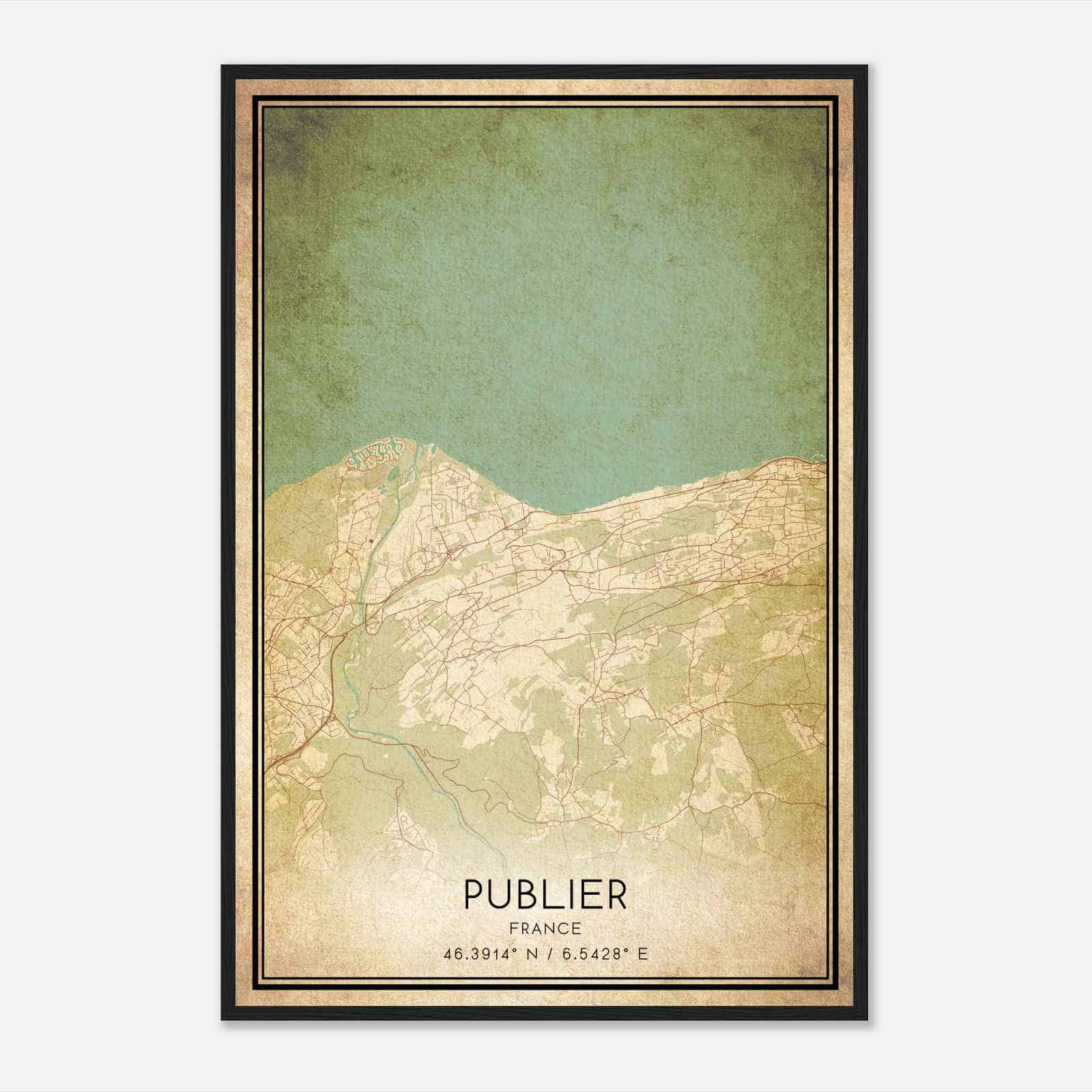 Vintage Publier France Map Poster, Publier City Road Wall Art Print