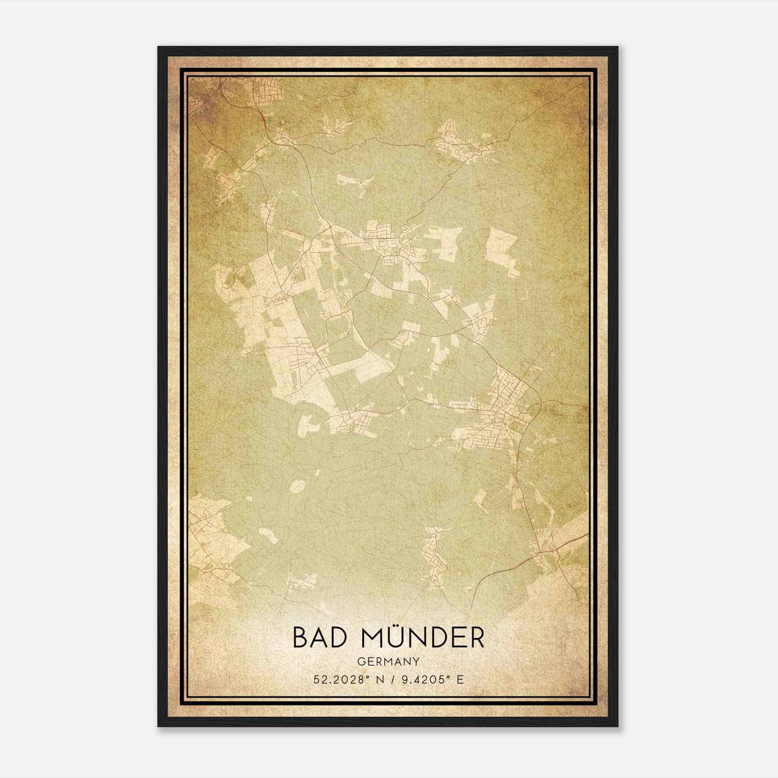 Vintage Bad Munder am Deister Germany Map Poster, Bad Munder am Deister City Road Wall Art Print