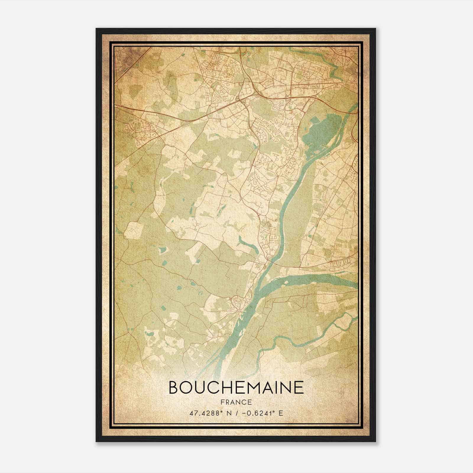 Vintage Bouchemaine France Map Poster, Bouchemaine City Road Wall Art Print
