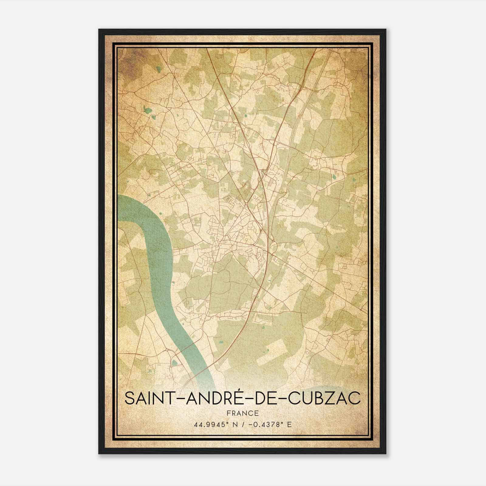 Vintage Saint-Andre-de-Cubzac France Map Poster, Saint-Andre-de-Cubzac City Road Wall Art Print