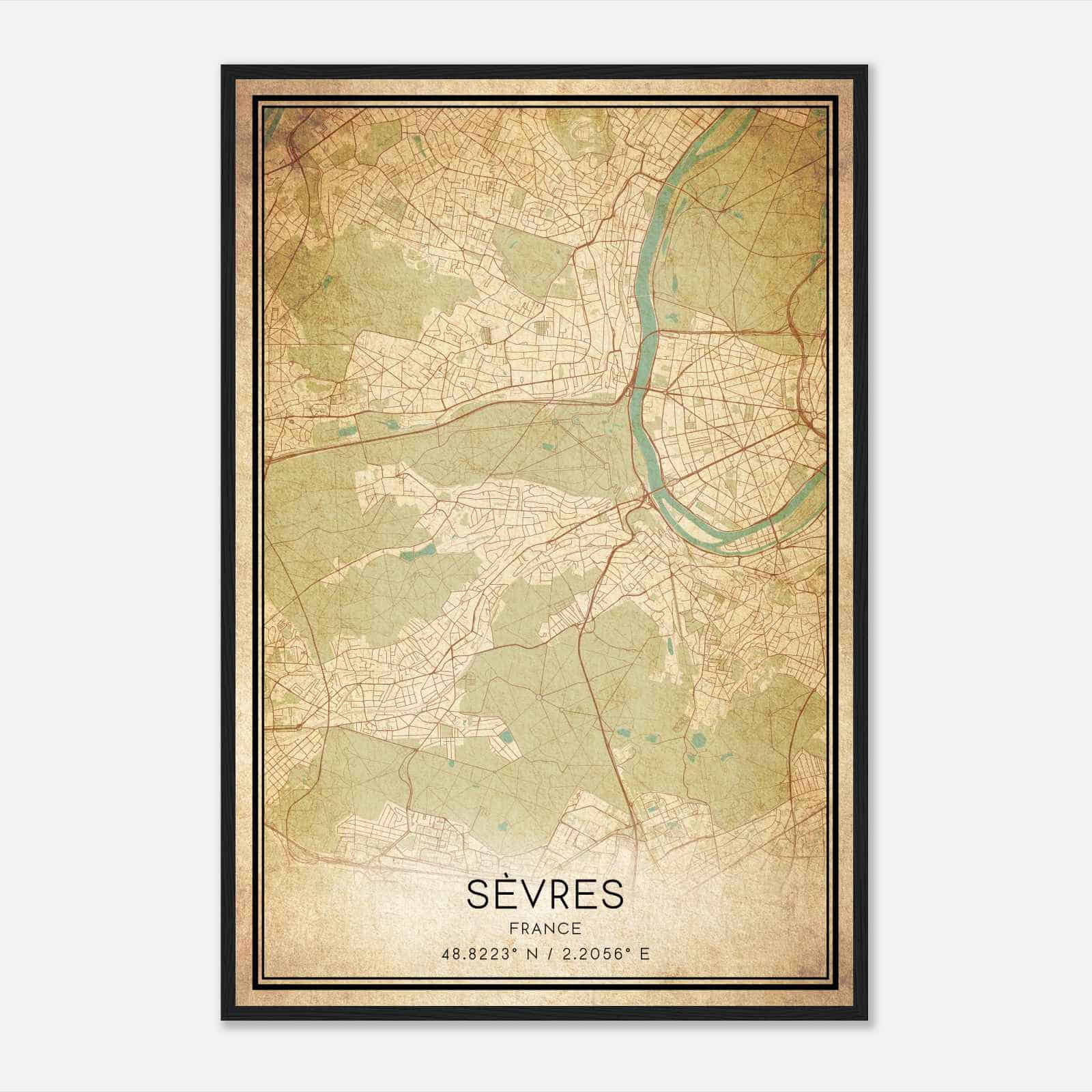 Vintage Sevres France Map Poster, Sevres City Road Wall Art Print