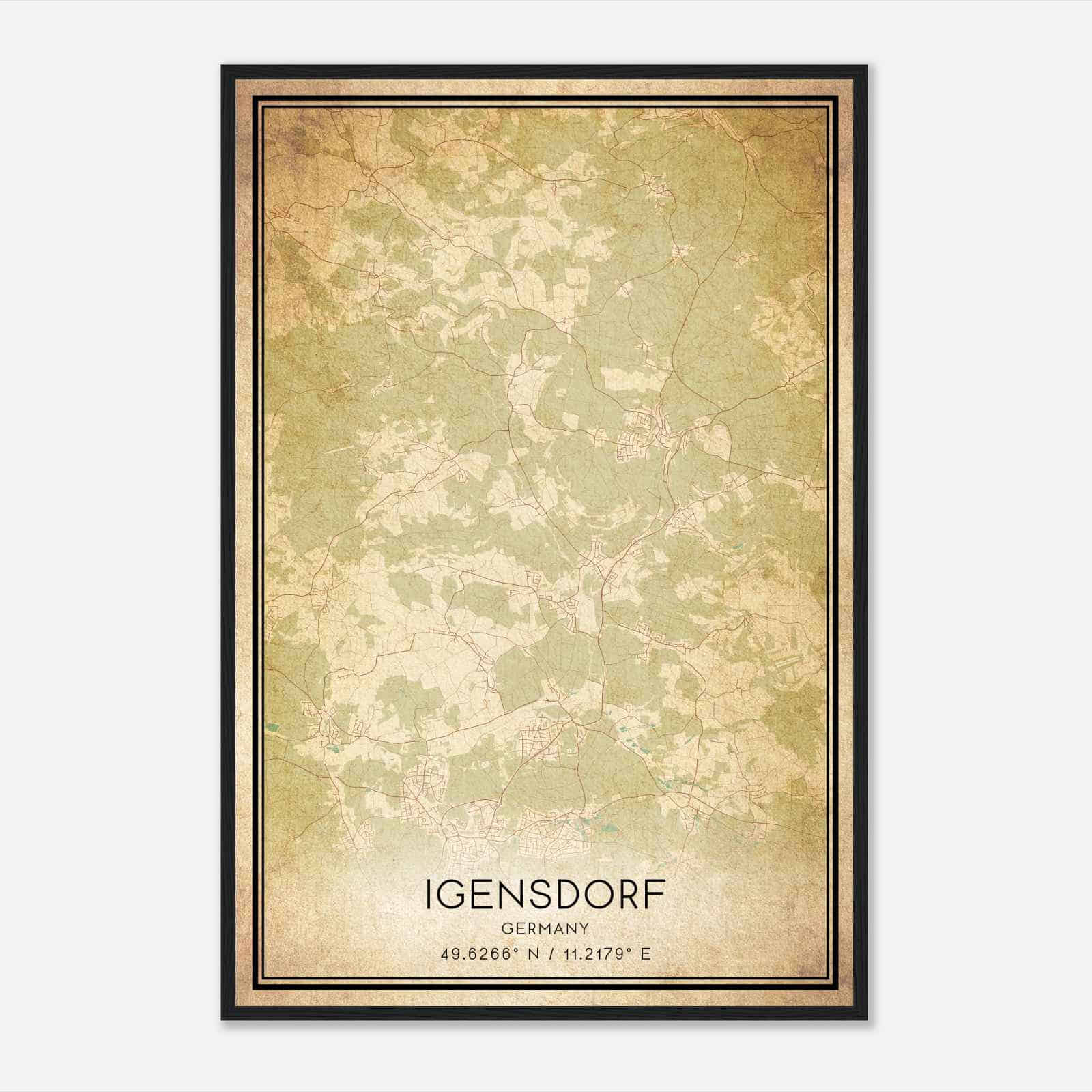 Vintage Igensdorf Germany Map Poster, Igensdorf City Road Wall Art Print