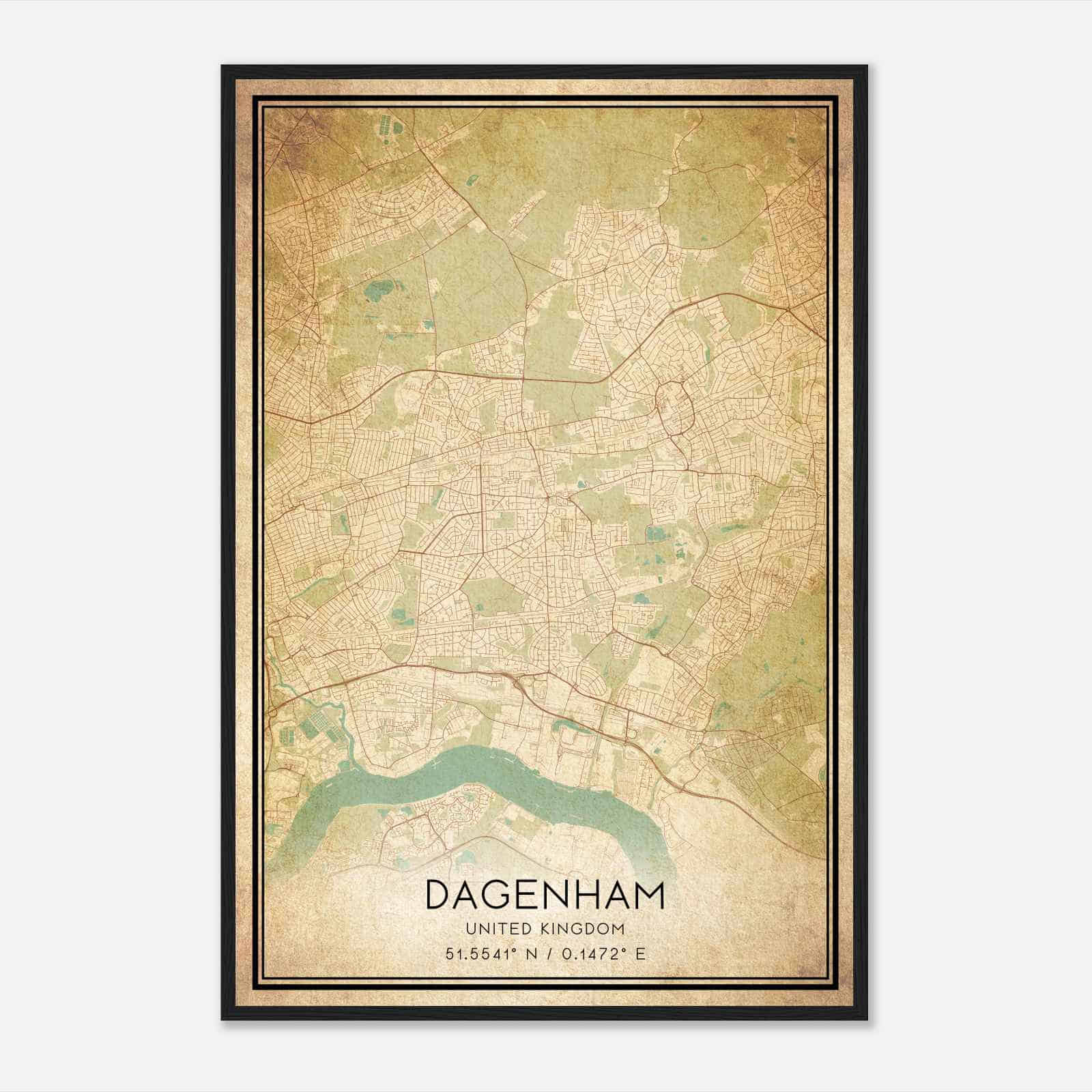 Vintage Dagenham United Kingdom Map Poster, Dagenham City Road Wall Art Print