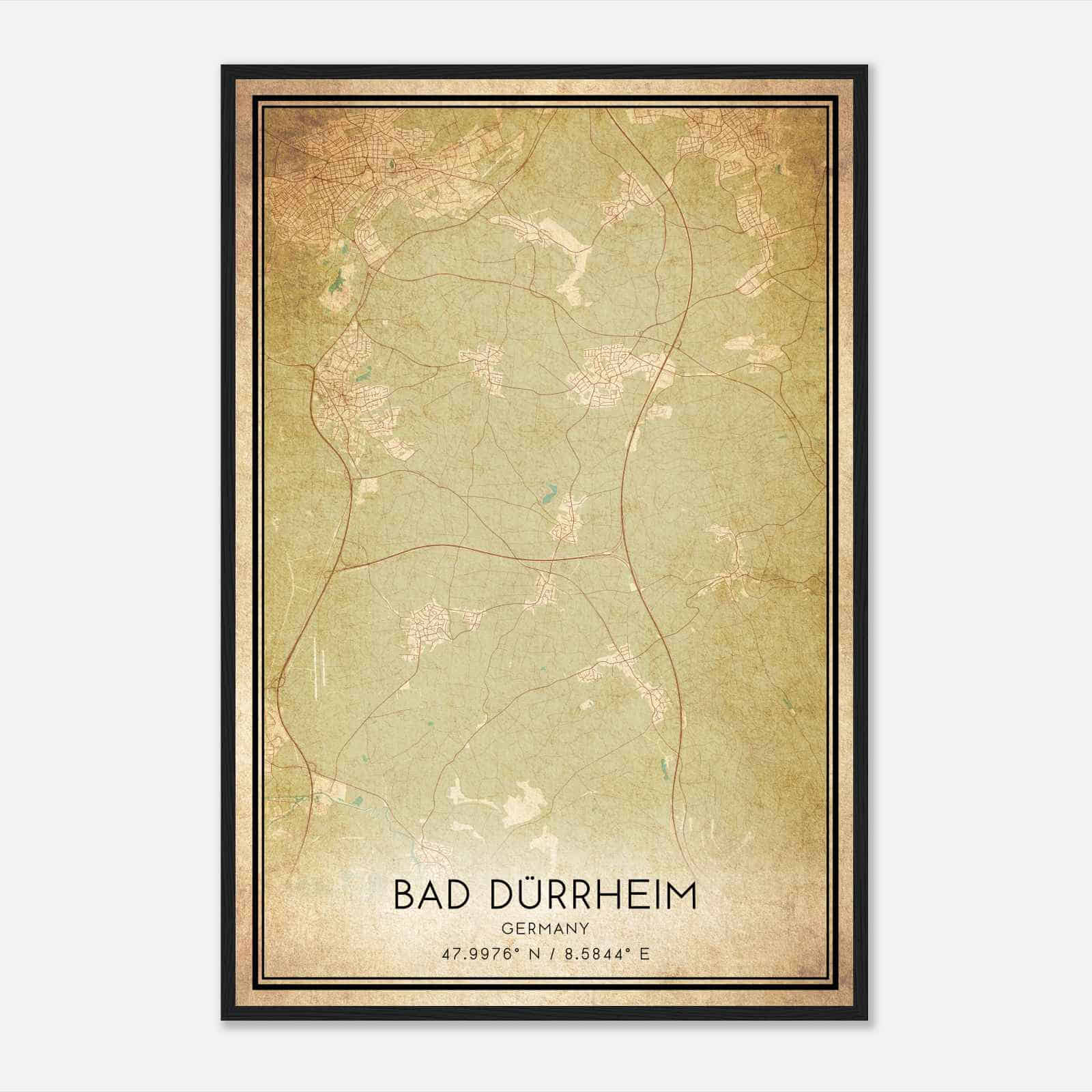 Vintage Bad Durrheim Germany Map Poster, Bad Durrheim City Road Wall Art Print