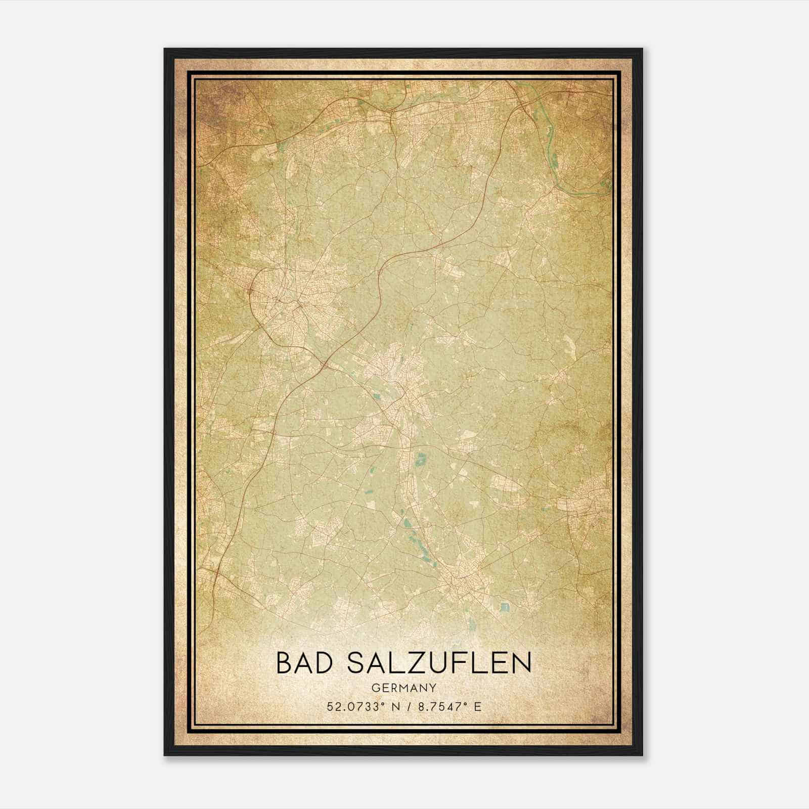 Vintage Bad Salzuflen Germany Map Poster, Bad Salzuflen City Road Wall Art Print