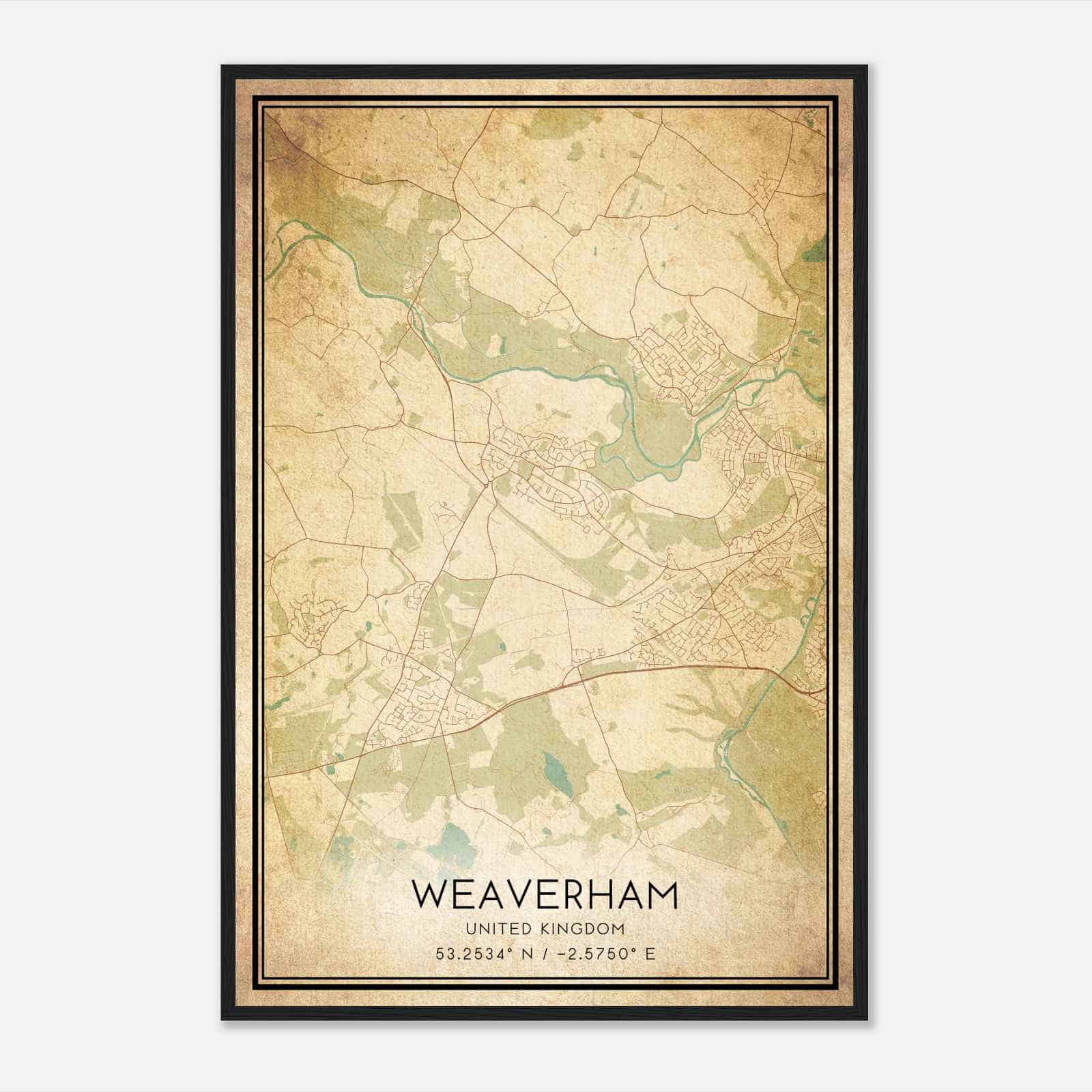 Vintage Weaverham United Kingdom Map Poster, Weaverham City Road Wall Art Print
