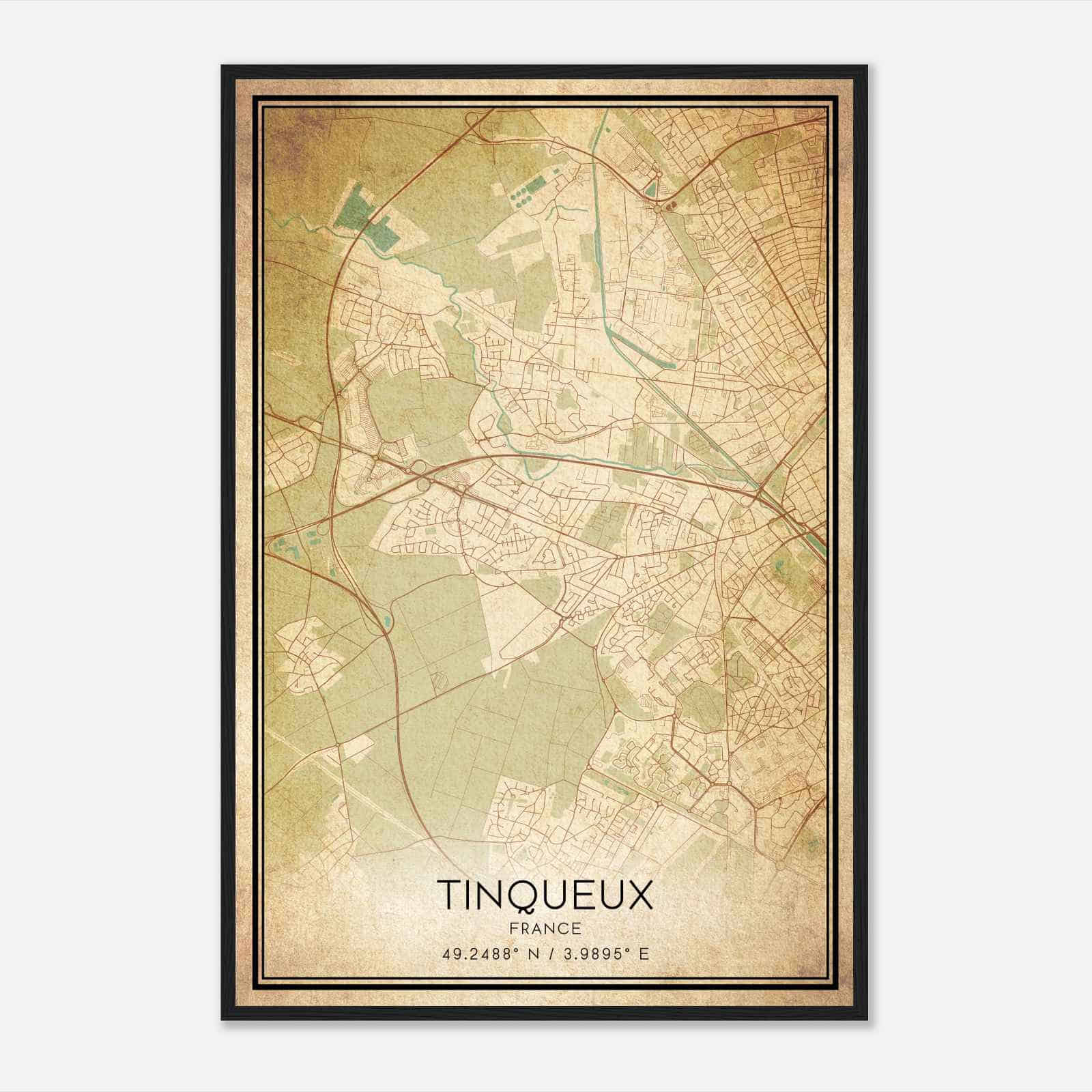 Vintage Tinqueux France Map Poster, Tinqueux City Road Wall Art Print