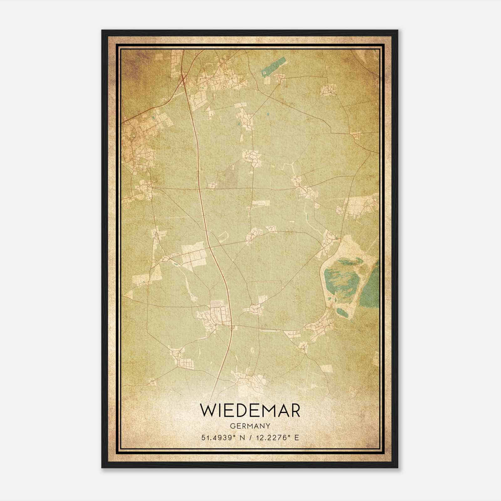 Vintage Wiedemar Germany Map Poster, Wiedemar City Road Wall Art Print