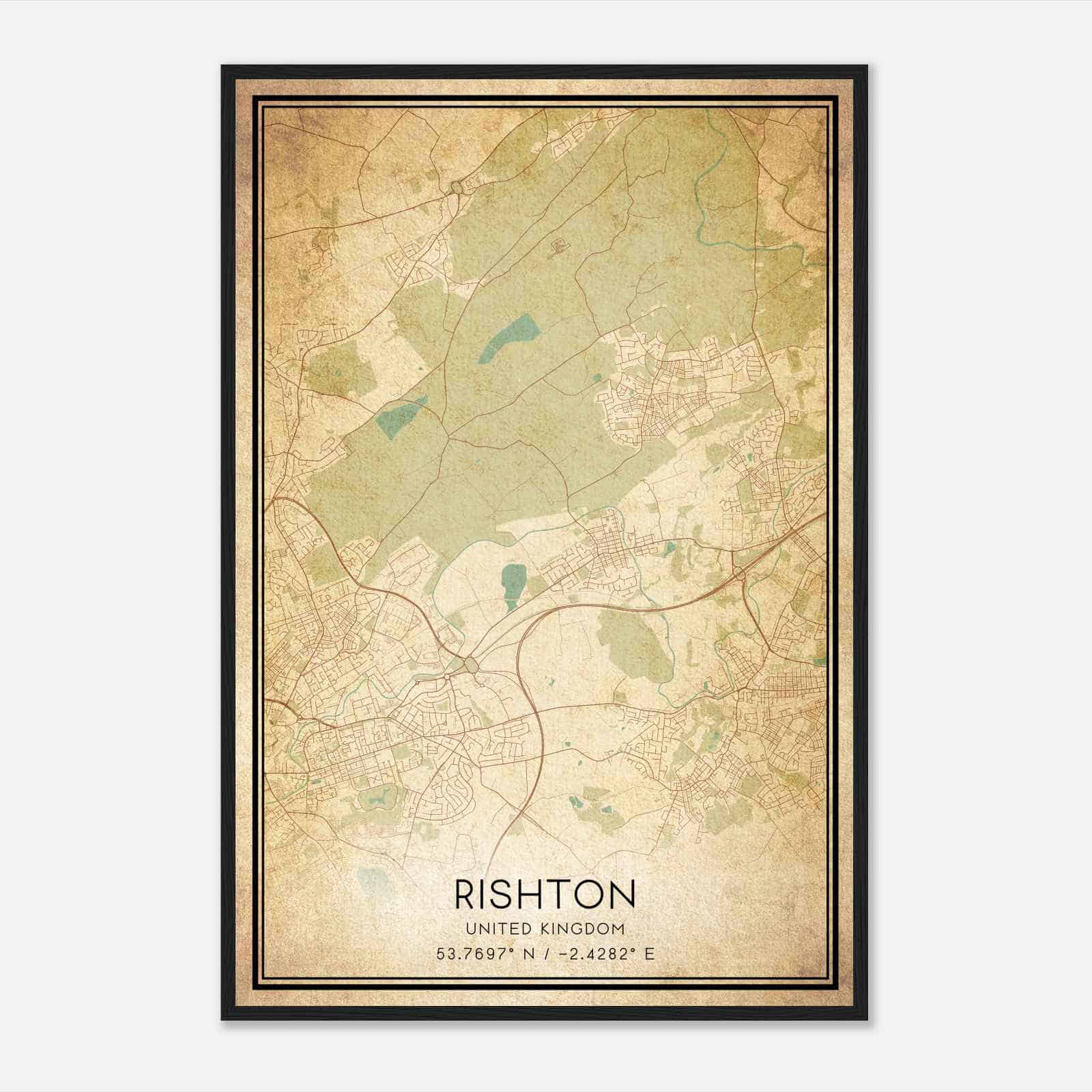Vintage Rishton United Kingdom Map Poster, Rishton City Road Wall Art Print