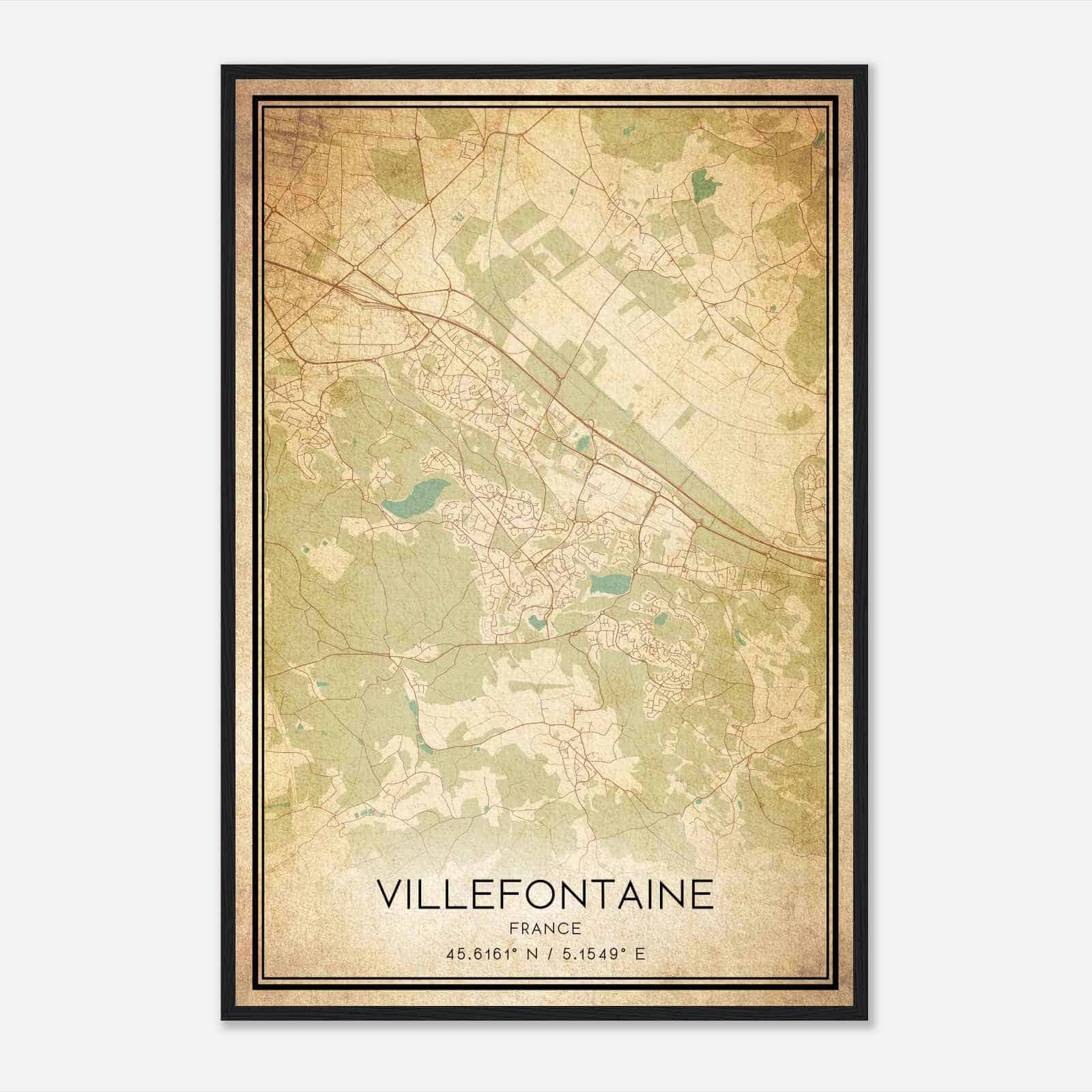 Vintage Villefontaine France Map Poster, Villefontaine City Road Wall Art Print