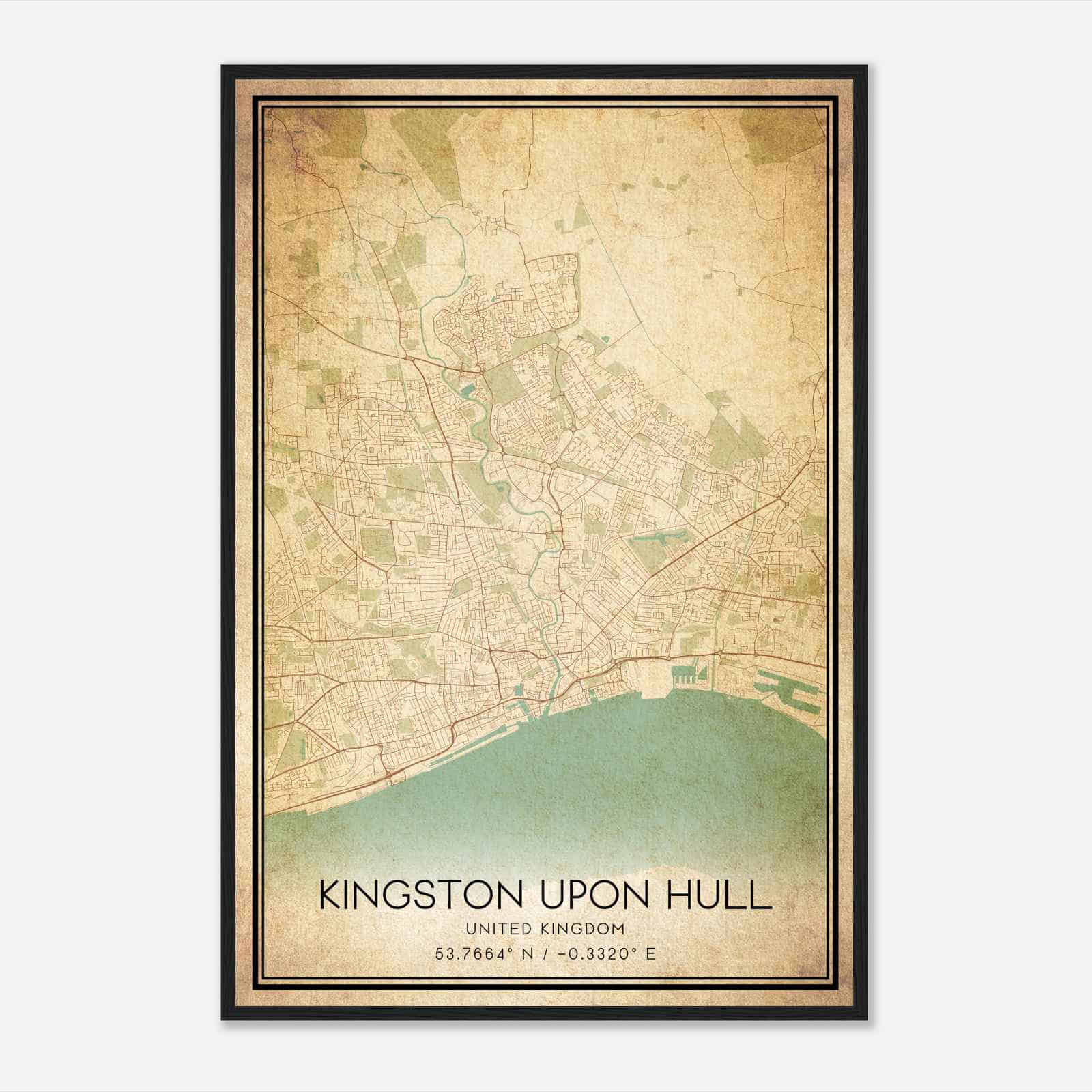 Vintage Kingston upon Hull United Kingdom Map Poster, Kingston upon Hull City Road Wall Art Print