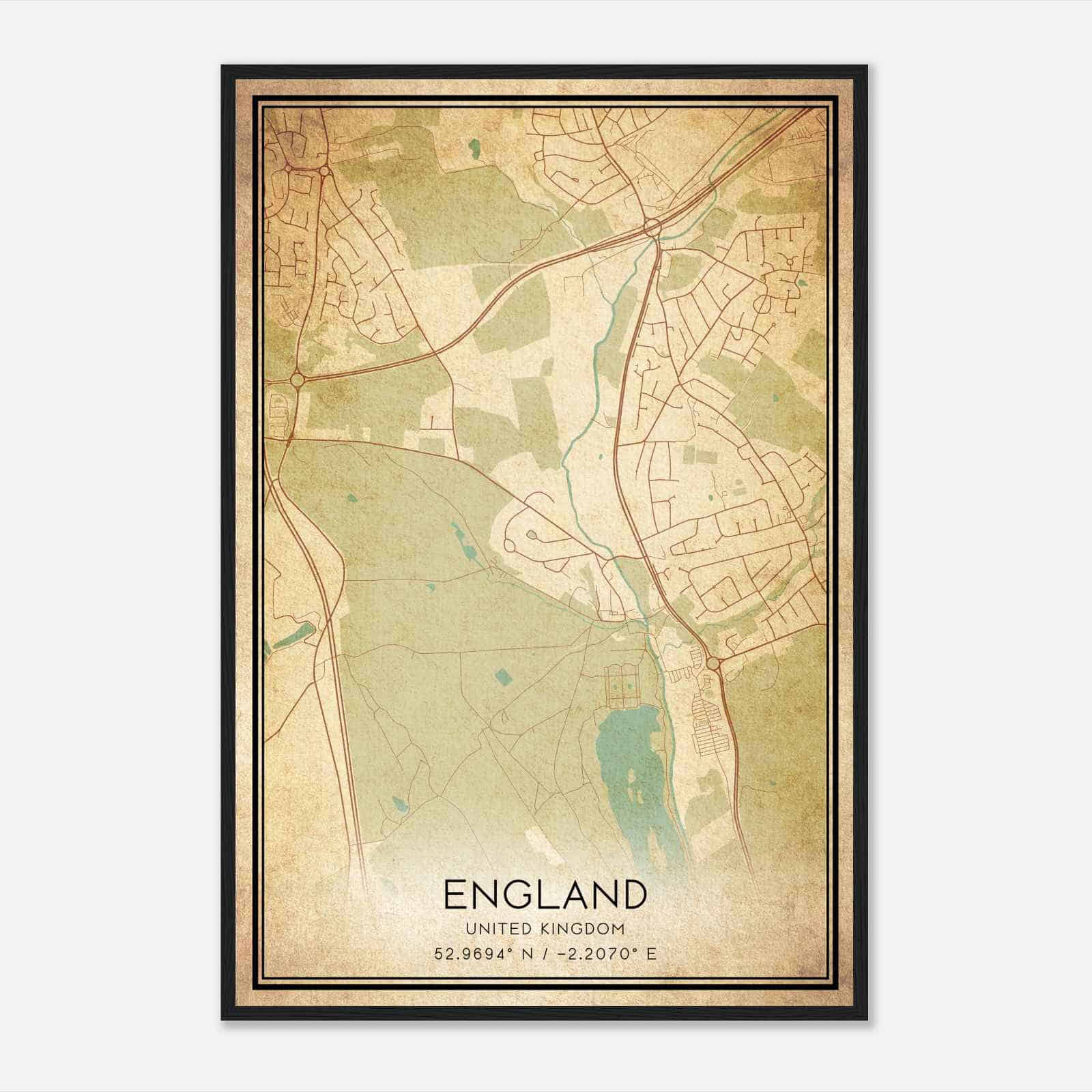 Vintage Trentham United Kingdom Map Poster, Trentham City Road Wall Art Print