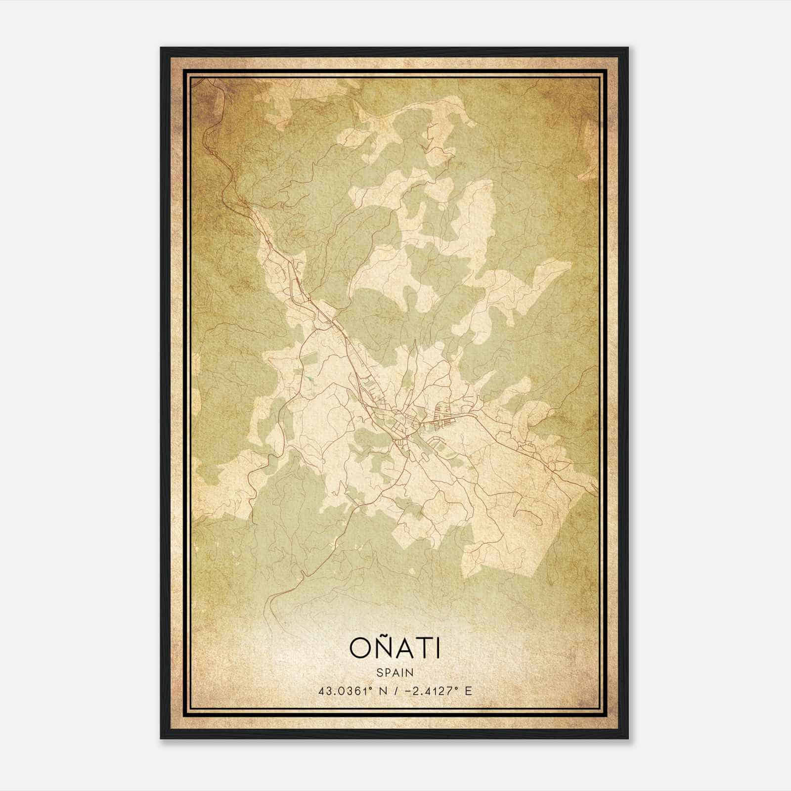 Vintage Onate Spain Map Poster, Onate City Road Wall Art Print