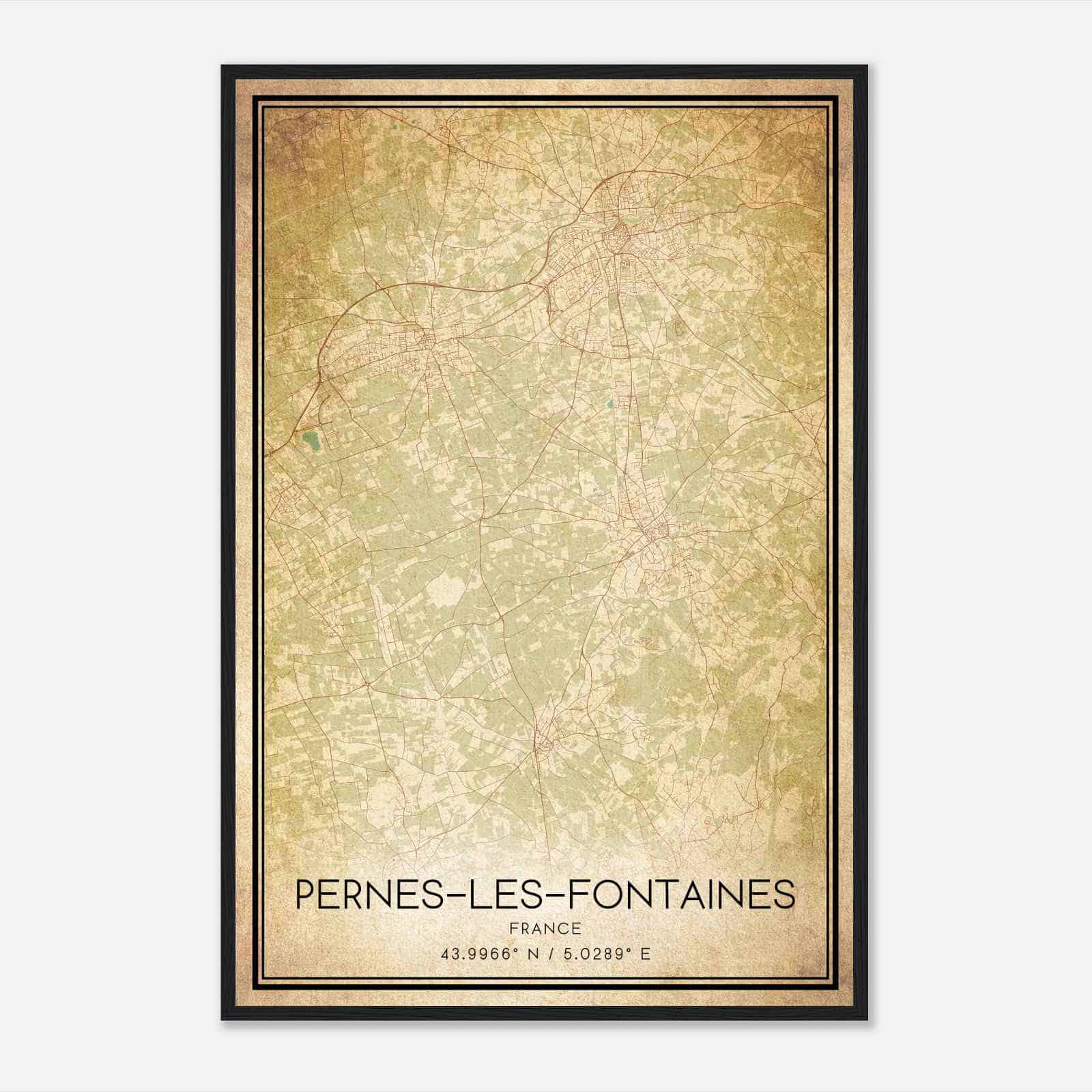 Vintage Pernes-les-Fontaines France Map Poster, Pernes-les-Fontaines City Road Wall Art Print