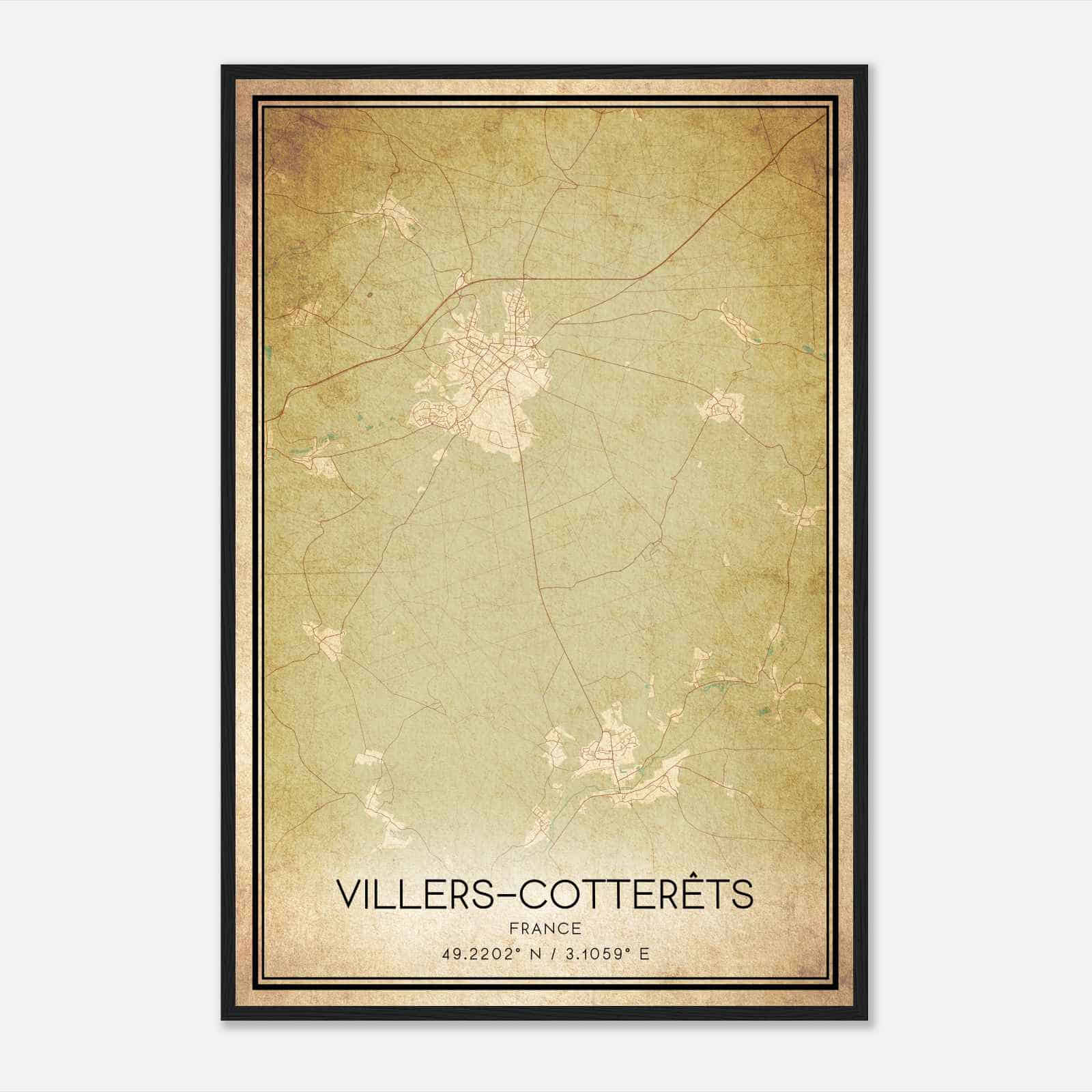 Vintage Villers-Cotterets France Map Poster, Villers-Cotterets City Road Wall Art Print