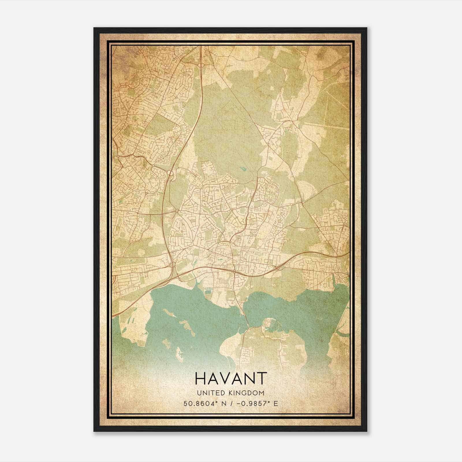 Vintage Havant United Kingdom Map Poster, Havant City Road Wall Art Print