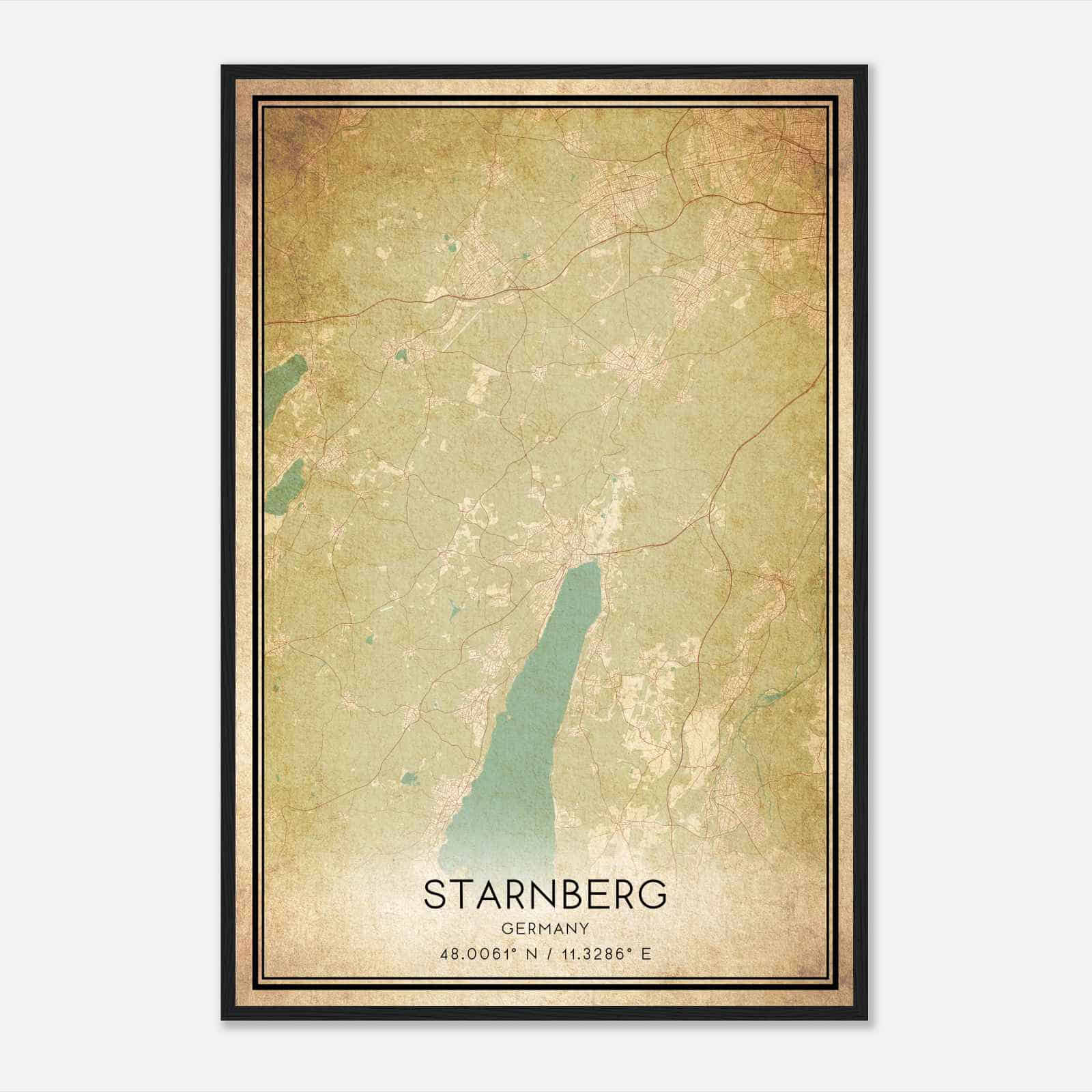 Vintage Starnberg Germany Map Poster, Starnberg City Road Wall Art Print