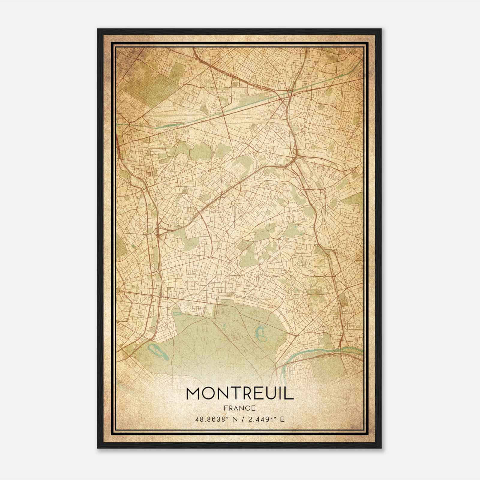 Vintage Montreuil France Map Poster, Montreuil City Road Wall Art Print
