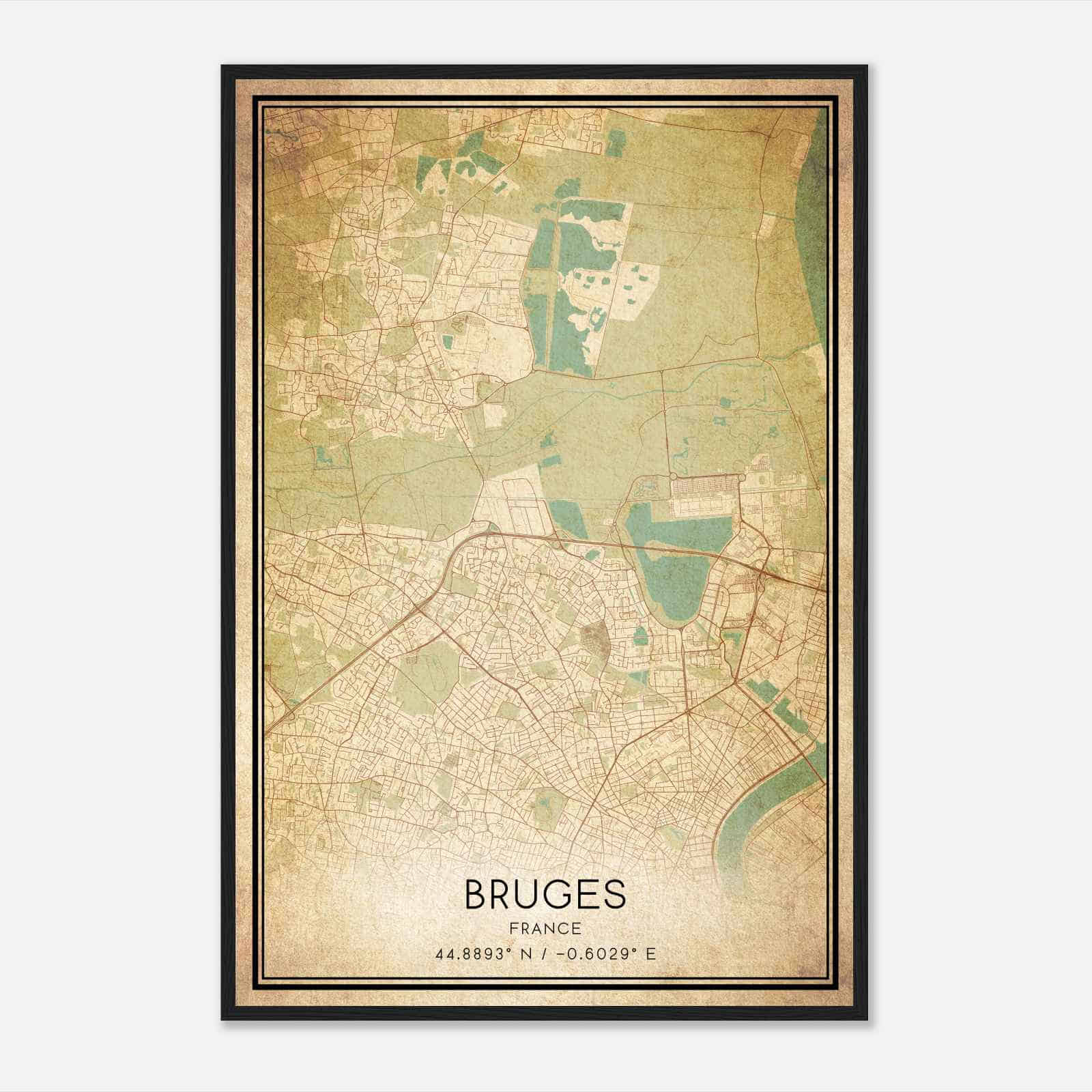 Vintage Bruges France Map Poster, Bruges City Road Wall Art Print