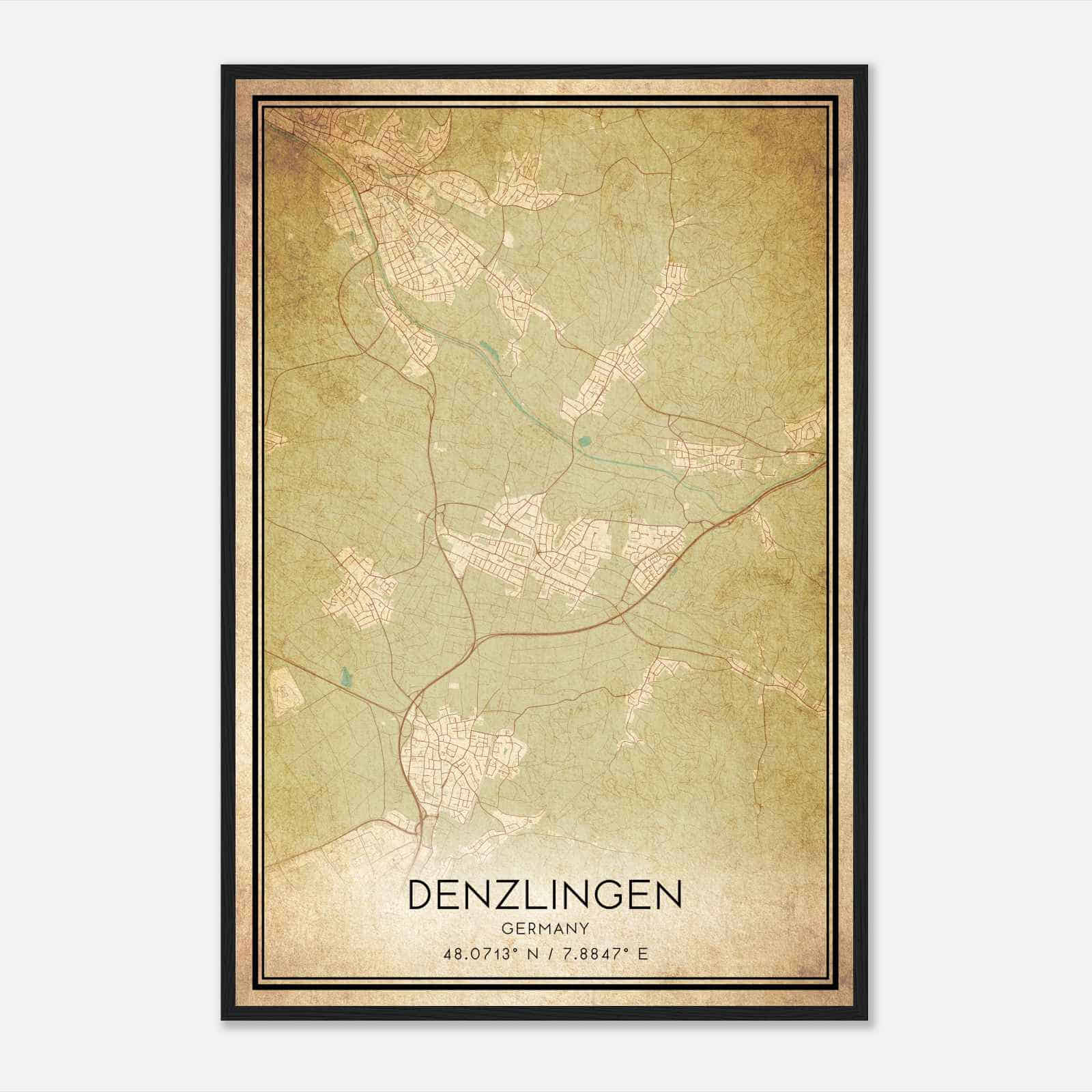 Vintage Denzlingen Germany Map Poster, Denzlingen City Road Wall Art Print
