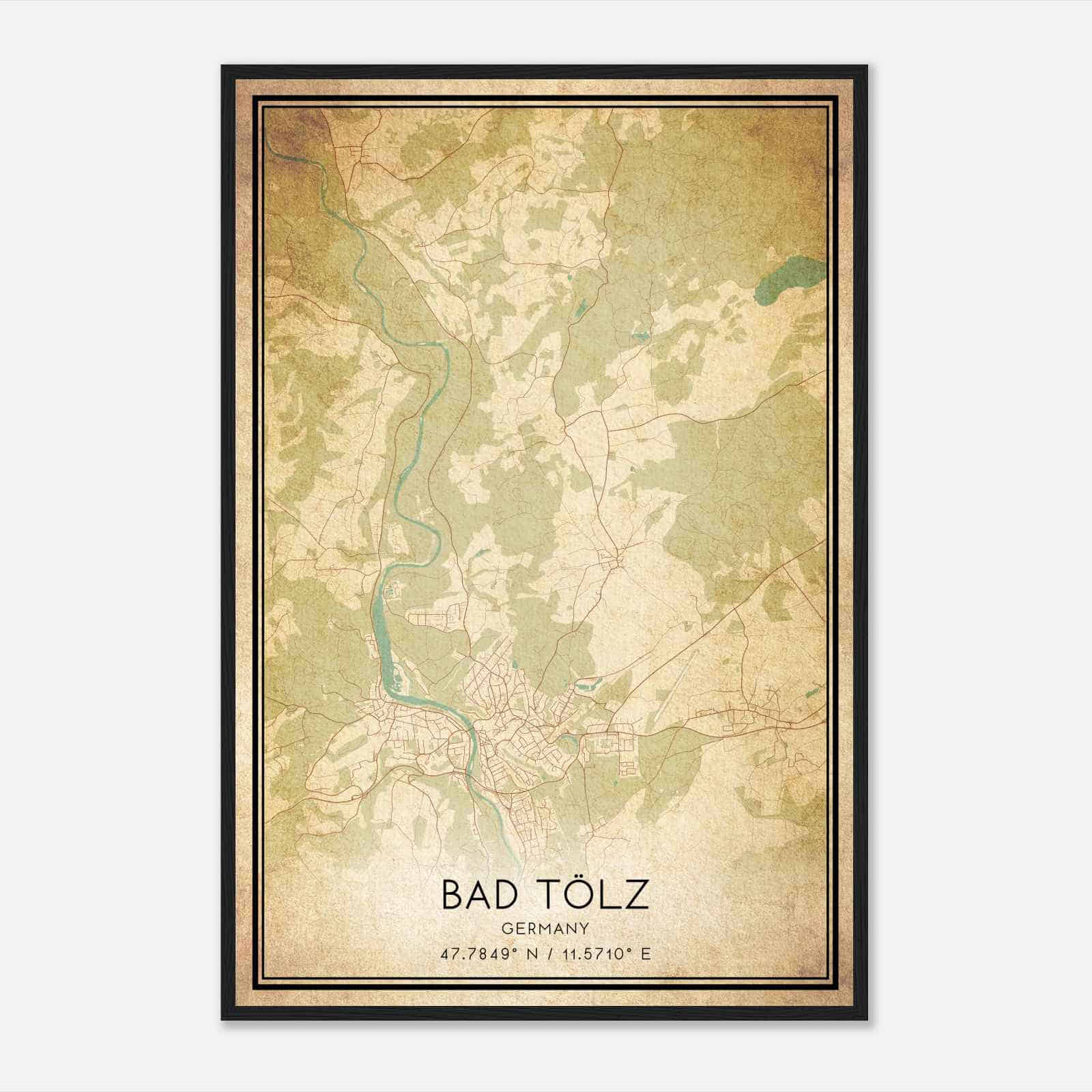 Vintage Bad Tolz Germany Map Poster, Bad Tolz City Road Wall Art Print