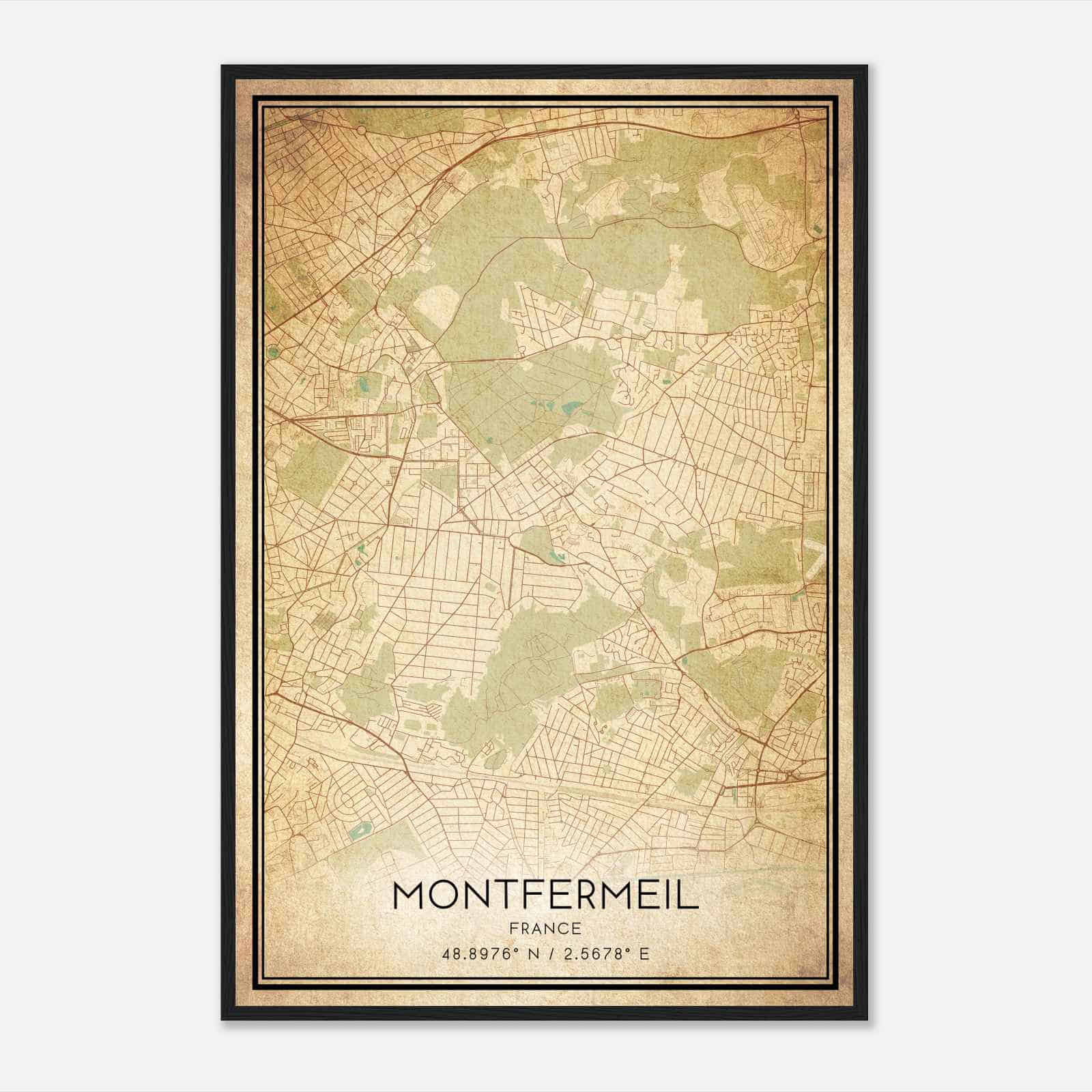 Vintage Montfermeil France Map Poster, Montfermeil City Road Wall Art Print