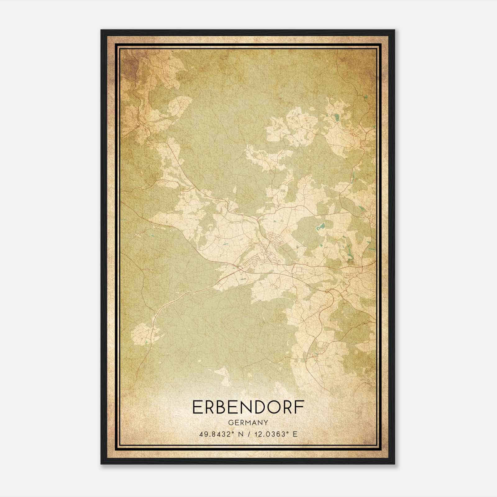 Vintage Erbendorf Germany Map Poster, Erbendorf City Road Wall Art Print