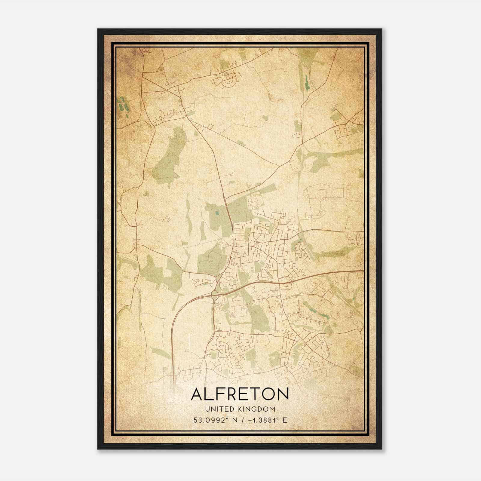 Vintage Alfreton United Kingdom Map Poster, Alfreton City Road Wall Art Print Vintage Alfreton United Kingdom Map Poster, Alfreton City Road Wall Art Print
