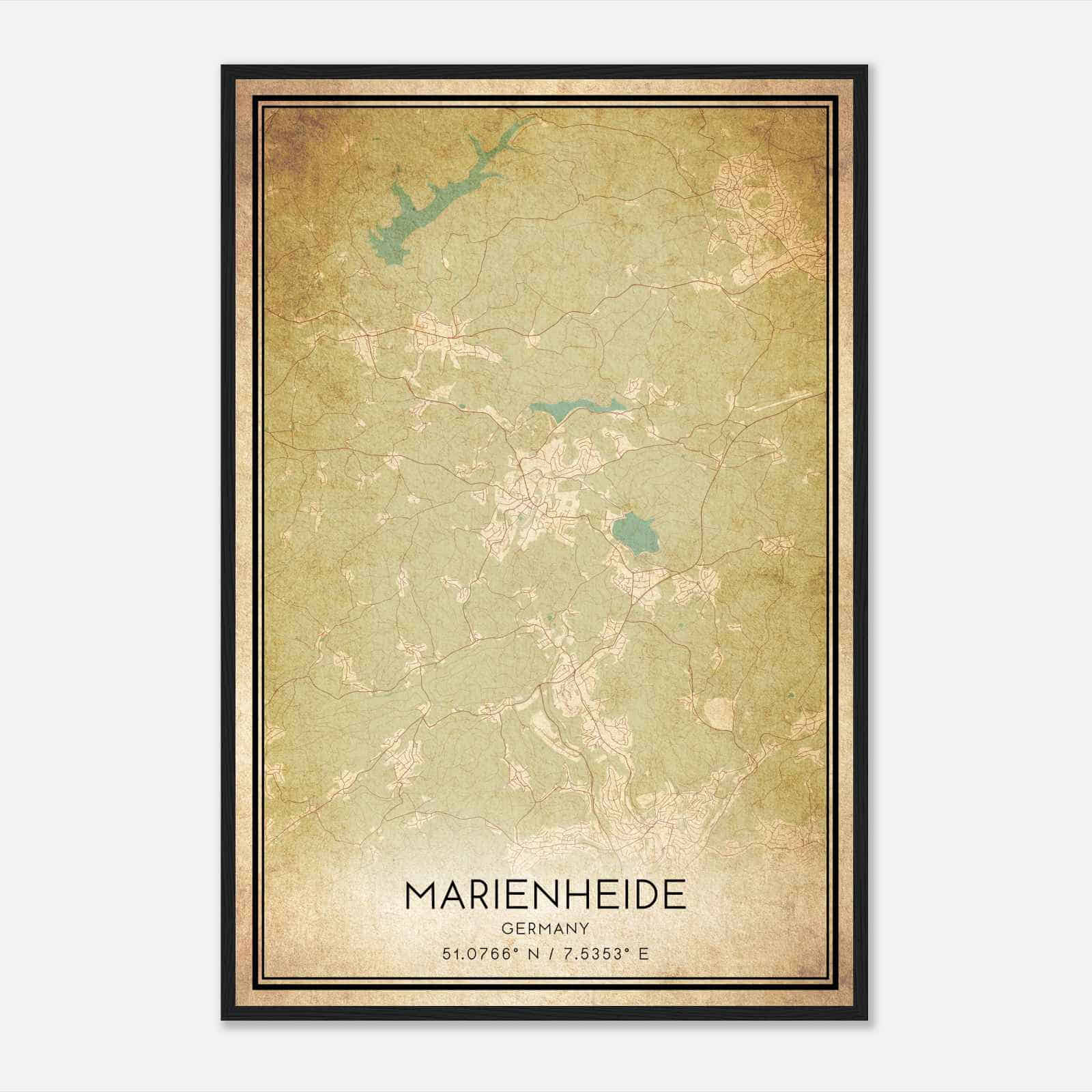 Vintage Marienheide Germany Map Poster, Marienheide City Road Wall Art Print