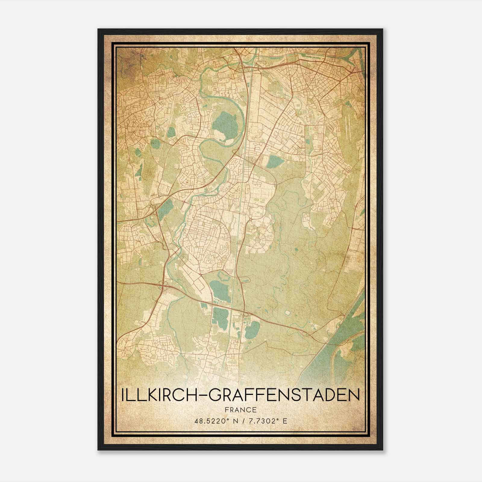 Vintage Illkirch-Graffenstaden France Map Poster, Illkirch-Graffenstaden City Road Wall Art Print