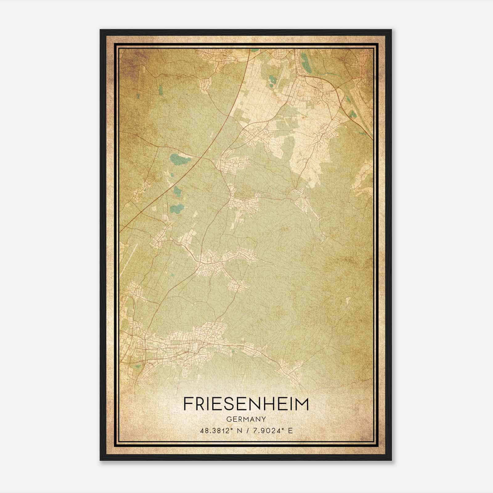 Vintage Friesenheim Germany Map Poster, Friesenheim City Road Wall Art Print
