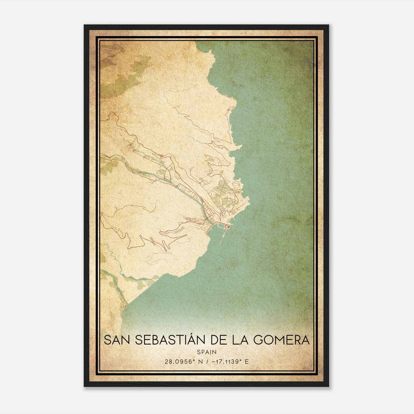 Vintage San Sebastian de la Gomera Spain Map Poster, San Sebastian de la Gomera City Road Wall Art Print