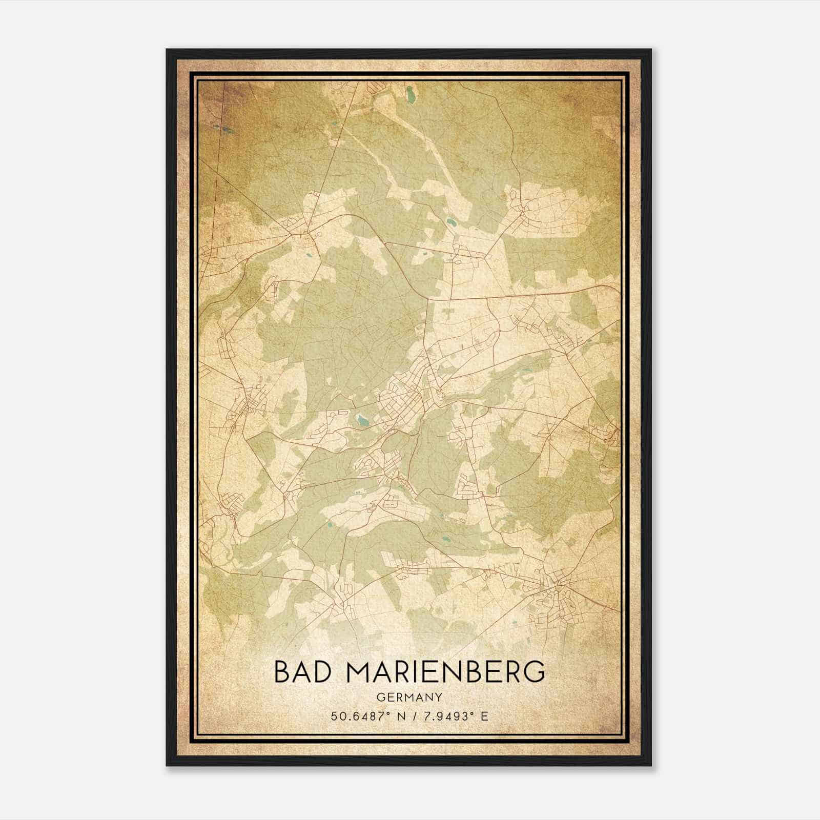 Vintage Bad Marienberg Germany Map Poster, Bad Marienberg City Road Wall Art Print
