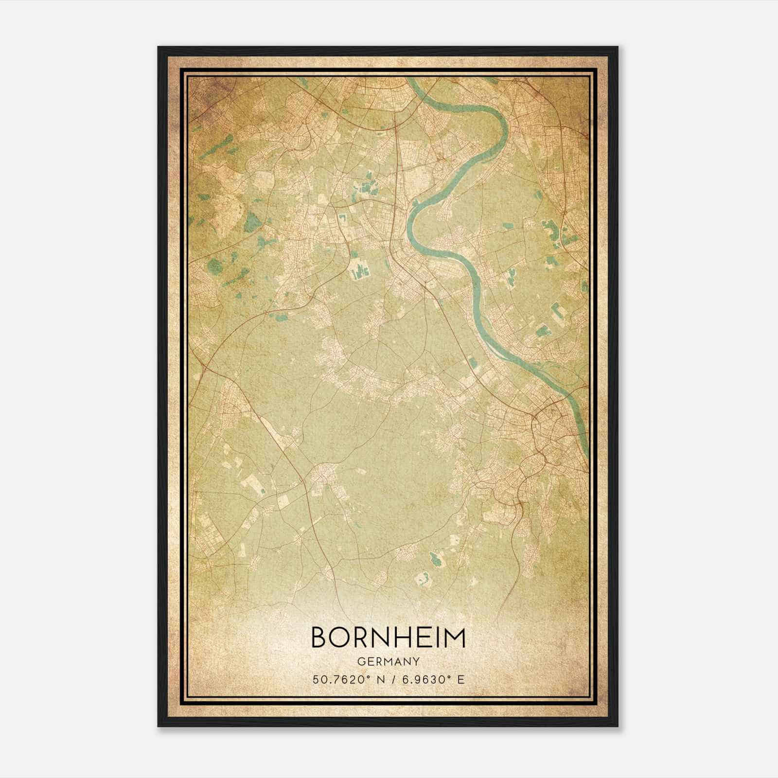 Vintage Bornheim Germany Map Poster, Bornheim City Road Wall Art Print