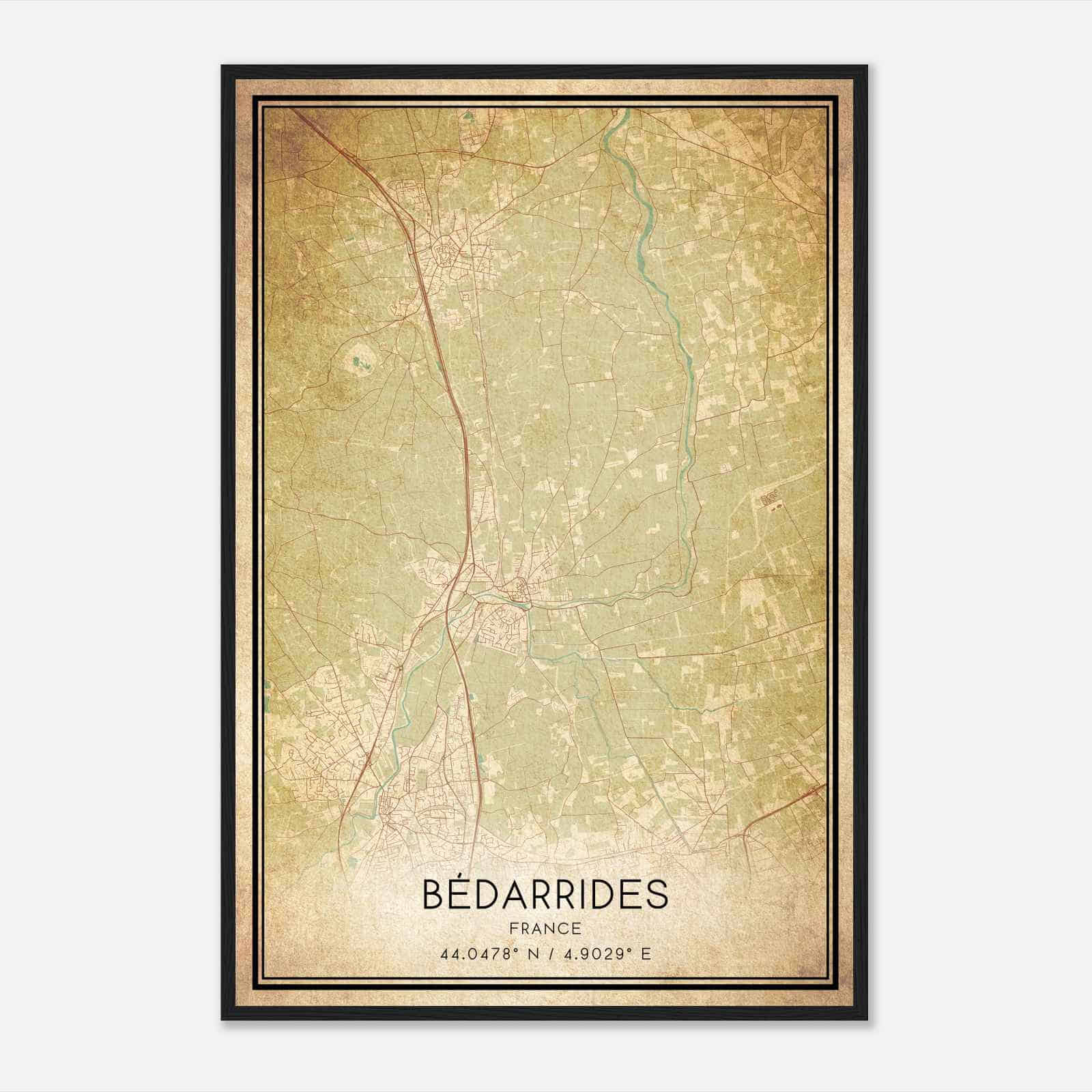 Vintage Bedarrides France Map Poster, Bedarrides City Road Wall Art Print