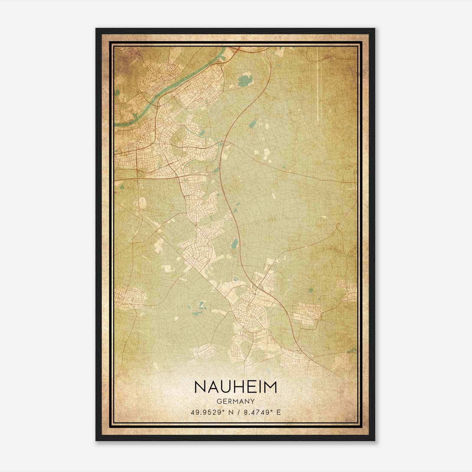 Vintage Nauheim Germany Map Poster, Nauheim City Road Wall Art Print