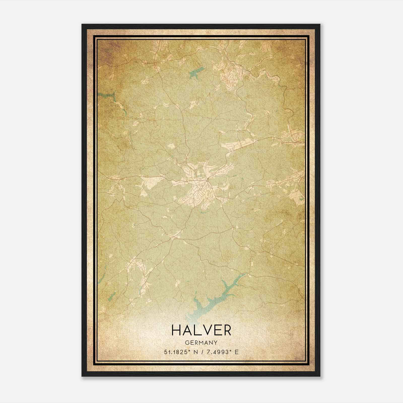 Vintage Halver Germany Map Poster, Halver City Road Wall Art Print
