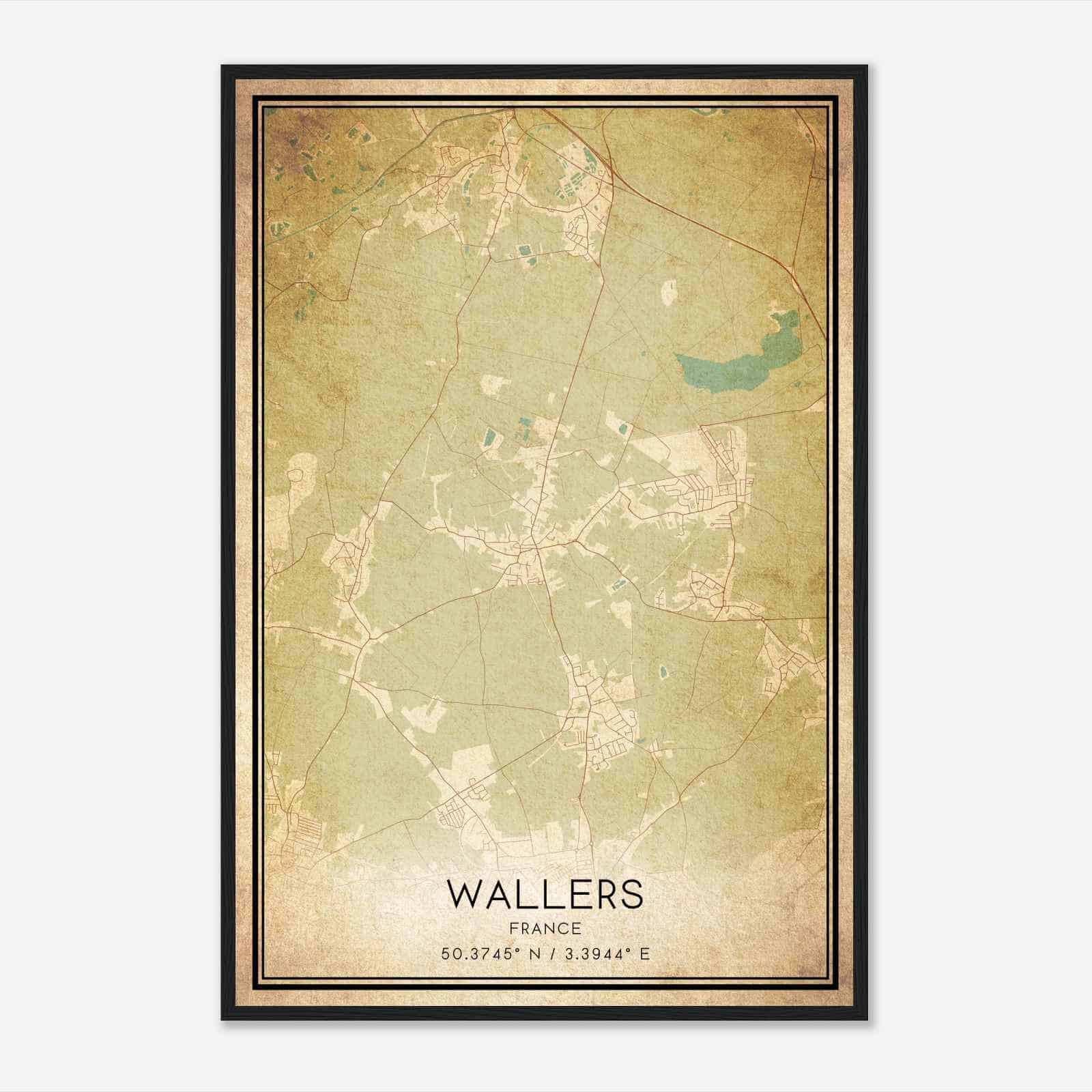 Vintage Wallers France Map Poster, Wallers City Road Wall Art Print