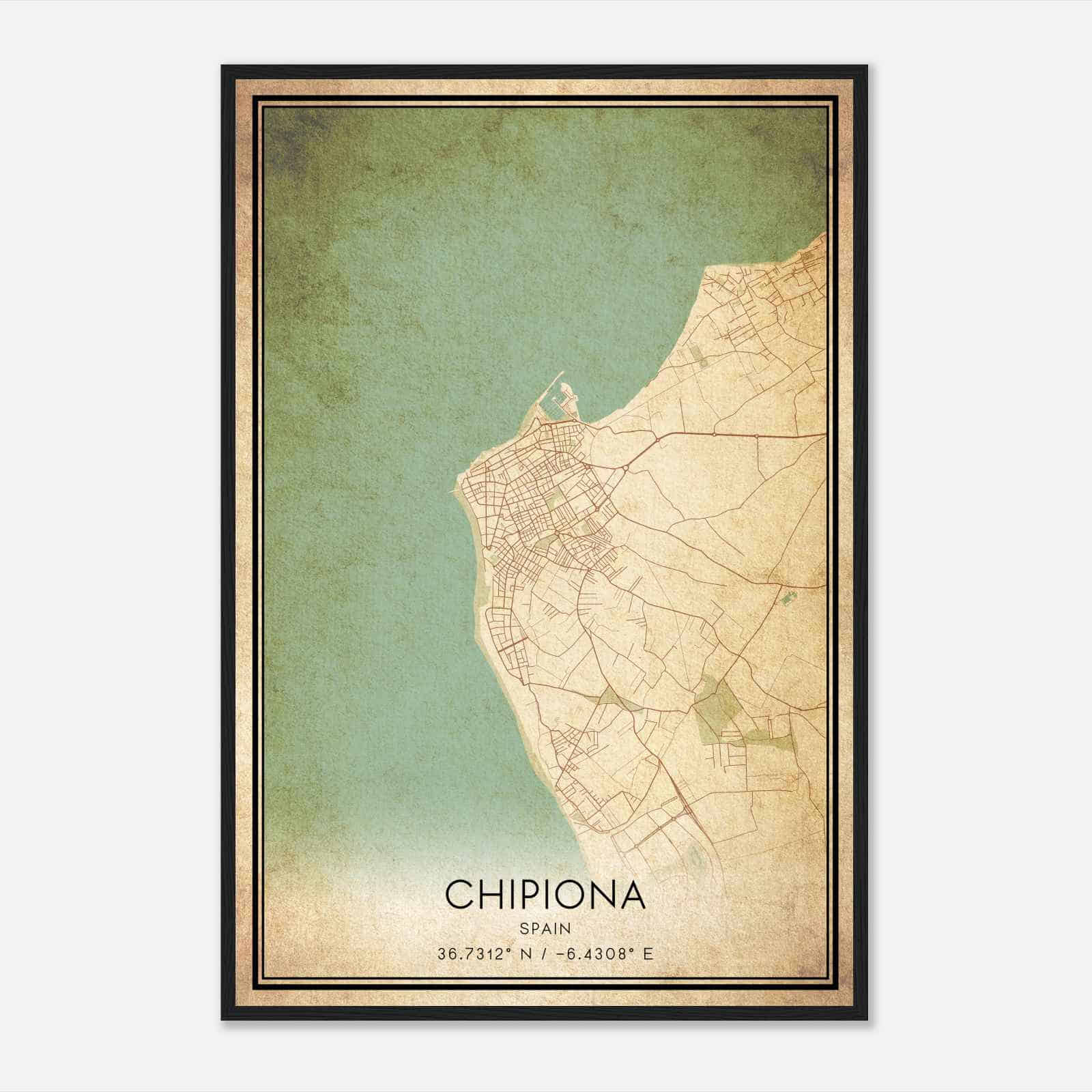 Vintage Chipiona Spain Map Poster, Chipiona City Road Wall Art Print
