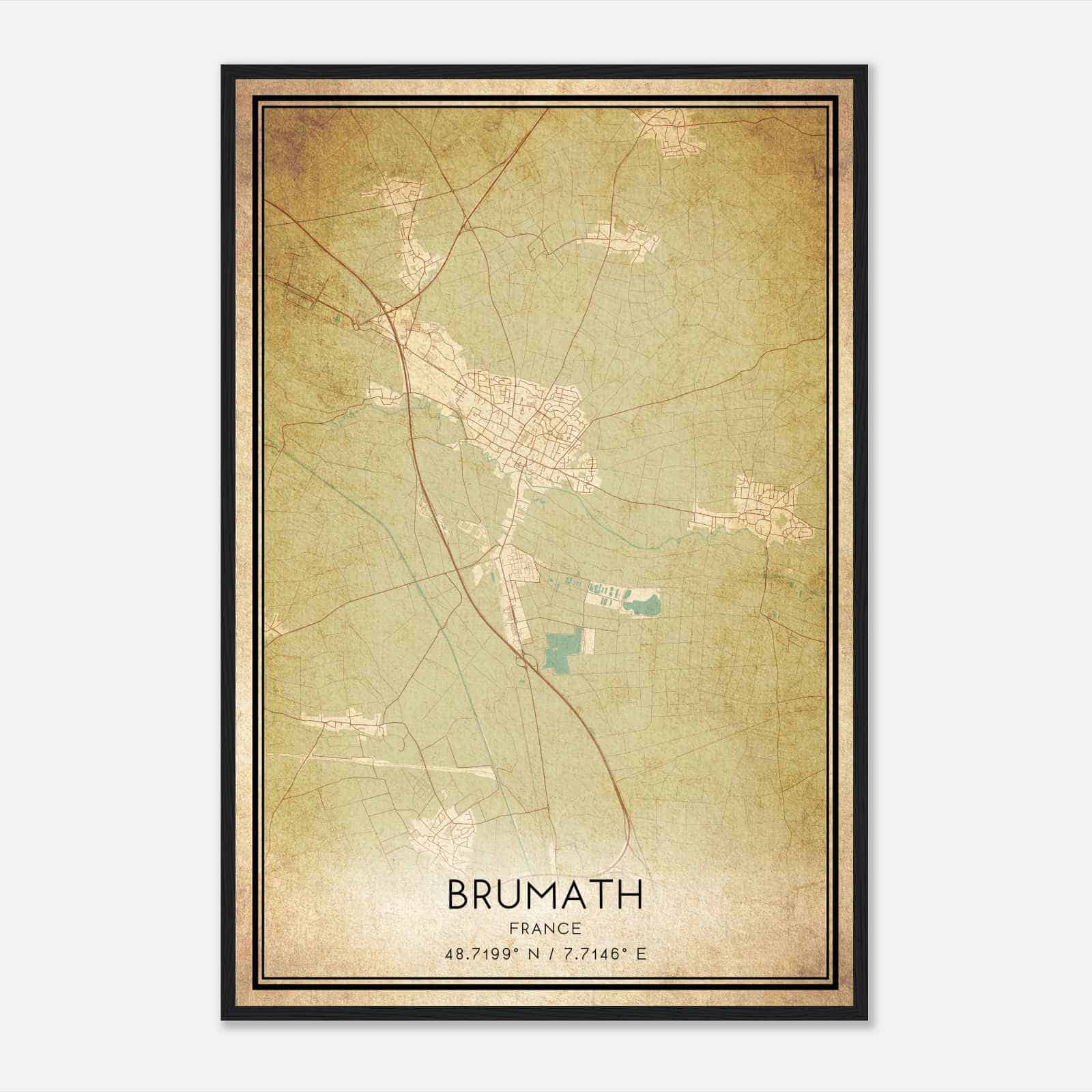 Vintage Brumath France Map Poster, Brumath City Road Wall Art Print