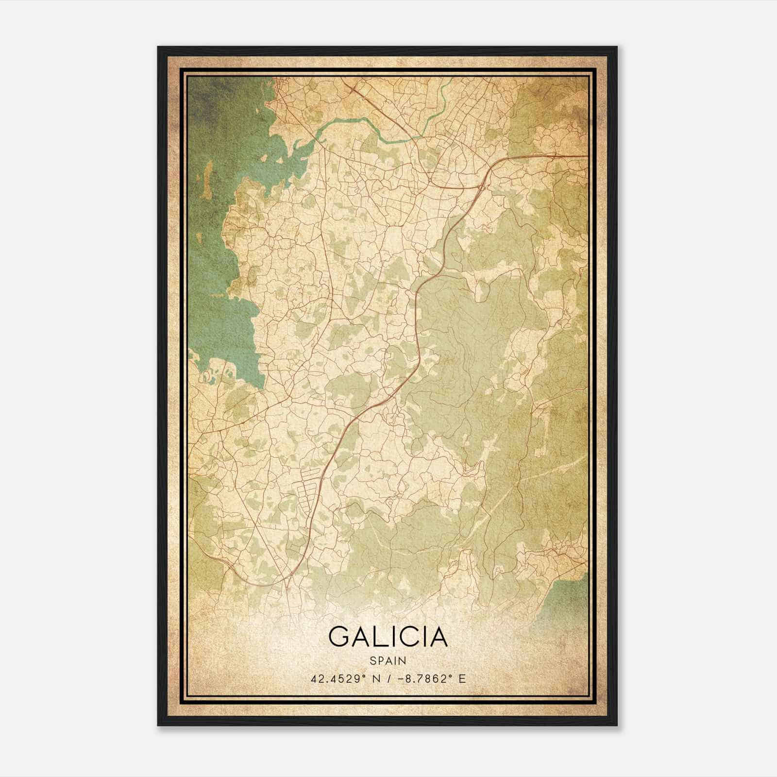 Vintage Meano Spain Map Poster, Meano City Road Wall Art Print