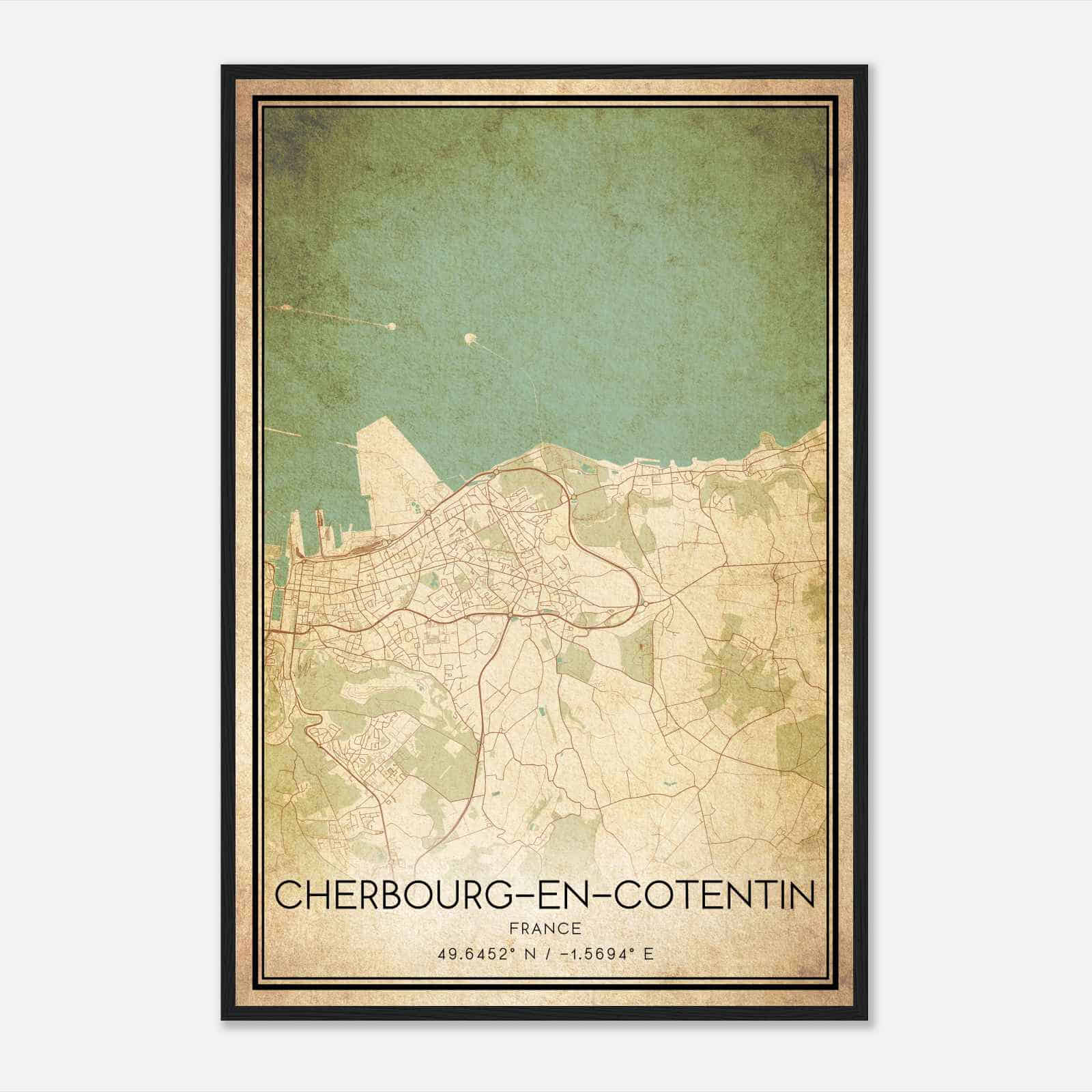 Vintage Tourlaville France Map Poster, Tourlaville City Road Wall Art Print