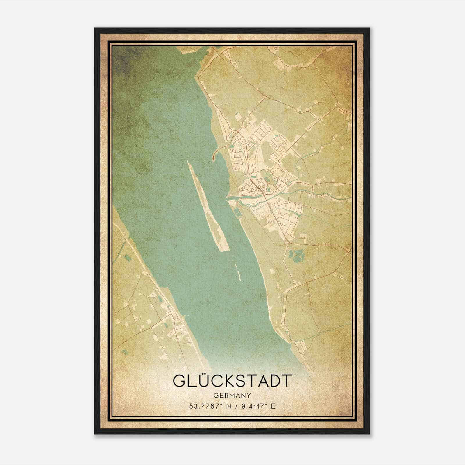 Vintage Gluckstadt Germany Map Poster, Gluckstadt City Road Wall Art Print
