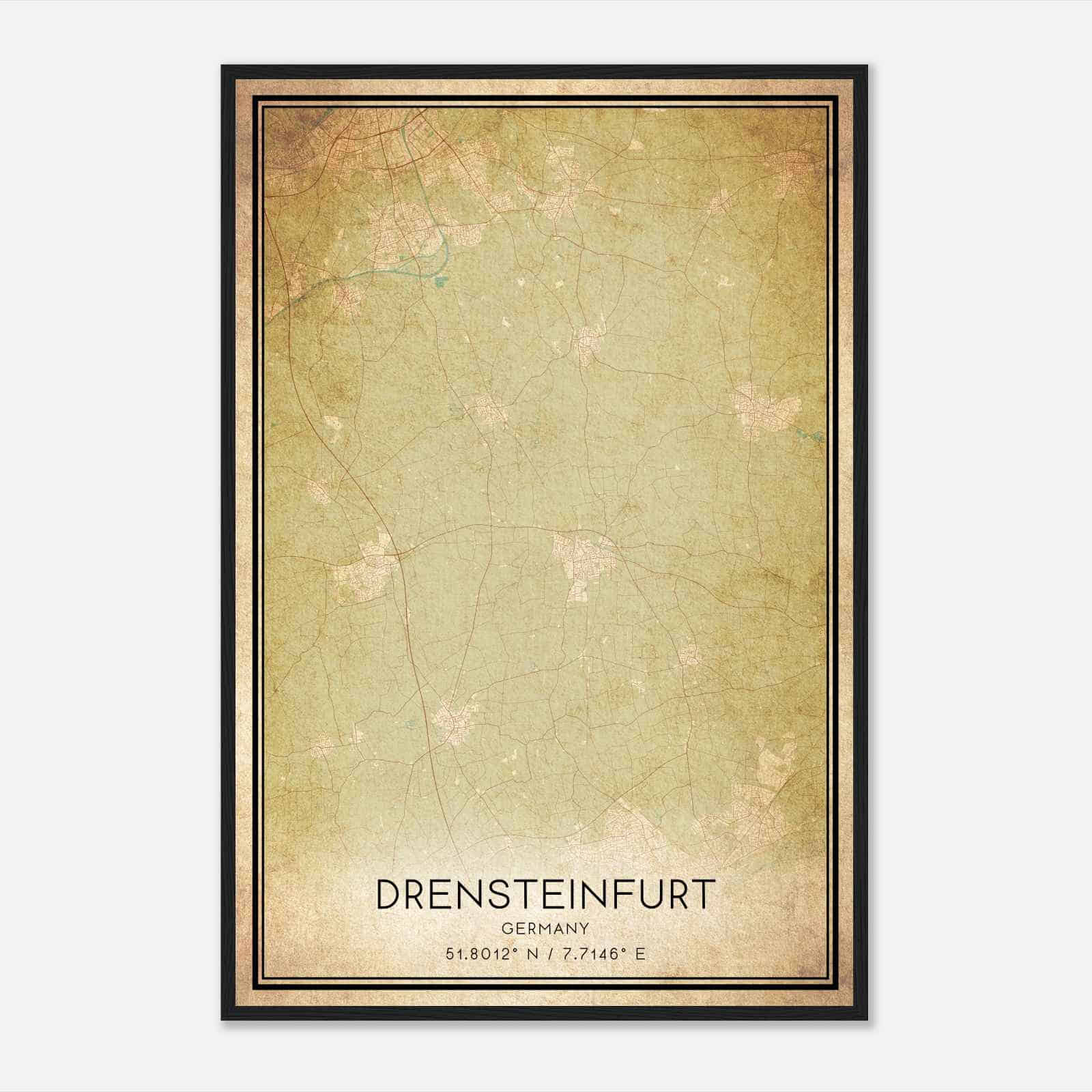 Vintage Drensteinfurt Germany Map Poster, Drensteinfurt City Road Wall Art Print