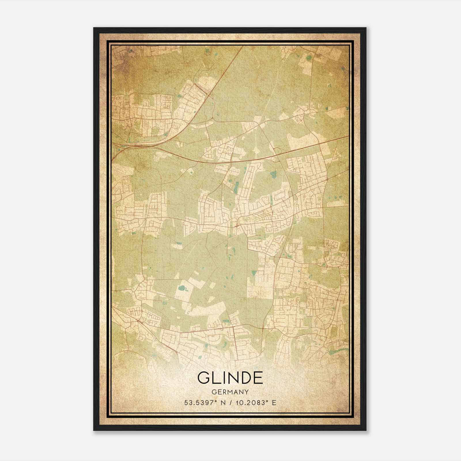 Vintage Glinde Germany Map Poster, Glinde City Road Wall Art Print
